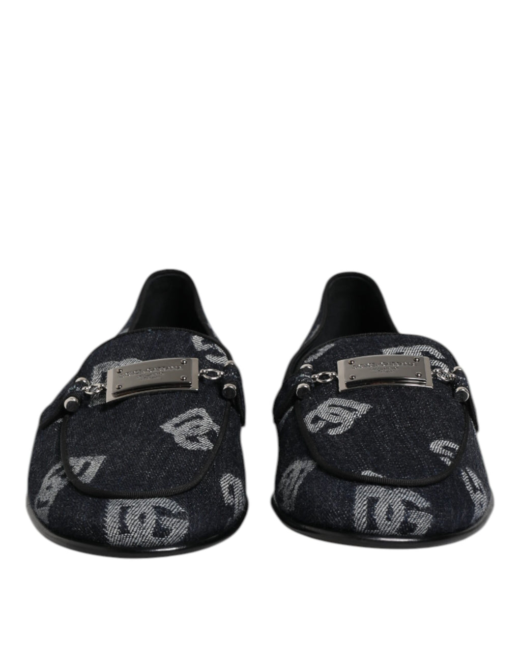 Dolce & Gabbana Blue Logo Cotton Loafers Formal Suit Shoes