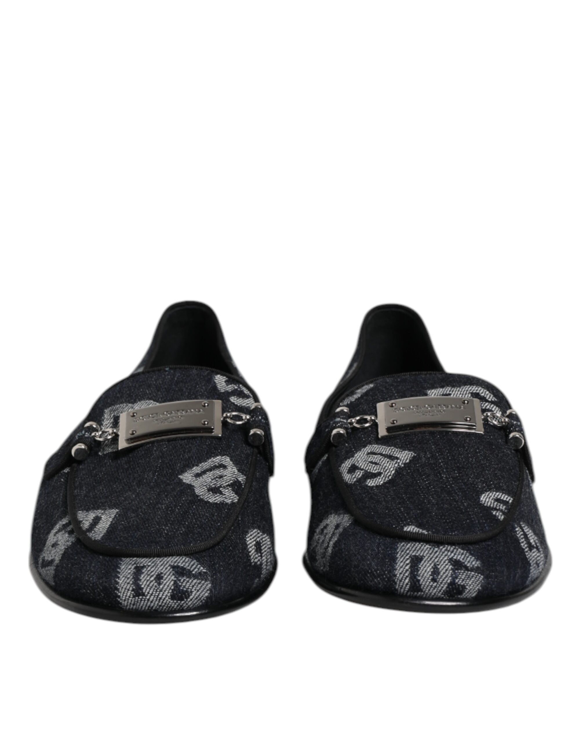 Dolce & Gabbana Blue Logo Cotton Loafers Formal Suit Shoes