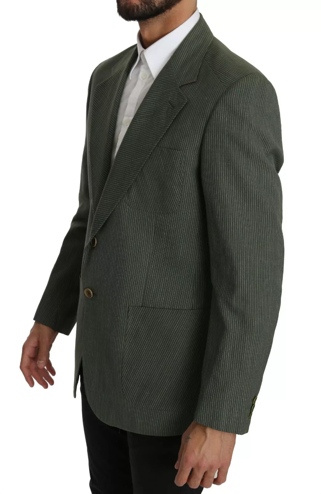 Romeo Gigli Grüner Leinenblazer Einteilige einreihige Jacke