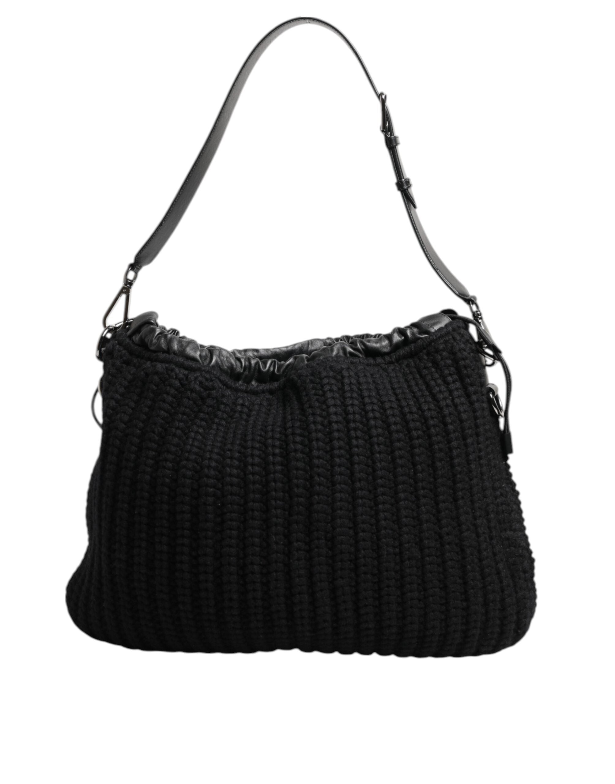 Dolce & Gabbana Schwarz Kaschmir gestrickt Leder Schulter Frauen Borse Tasche