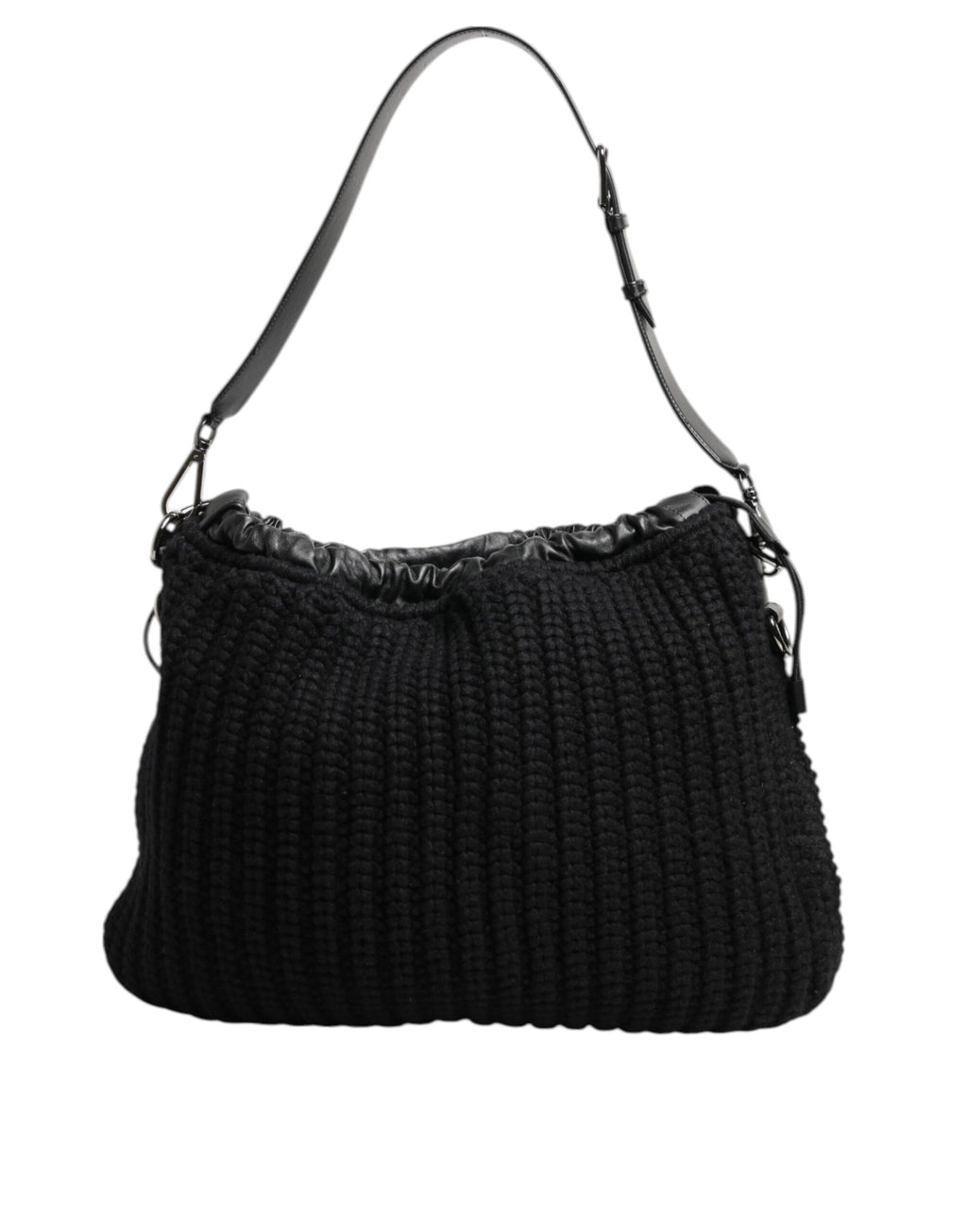 Dolce & Gabbana Schwarz Kaschmir gestrickt Leder Schulter Frauen Borse Tasche