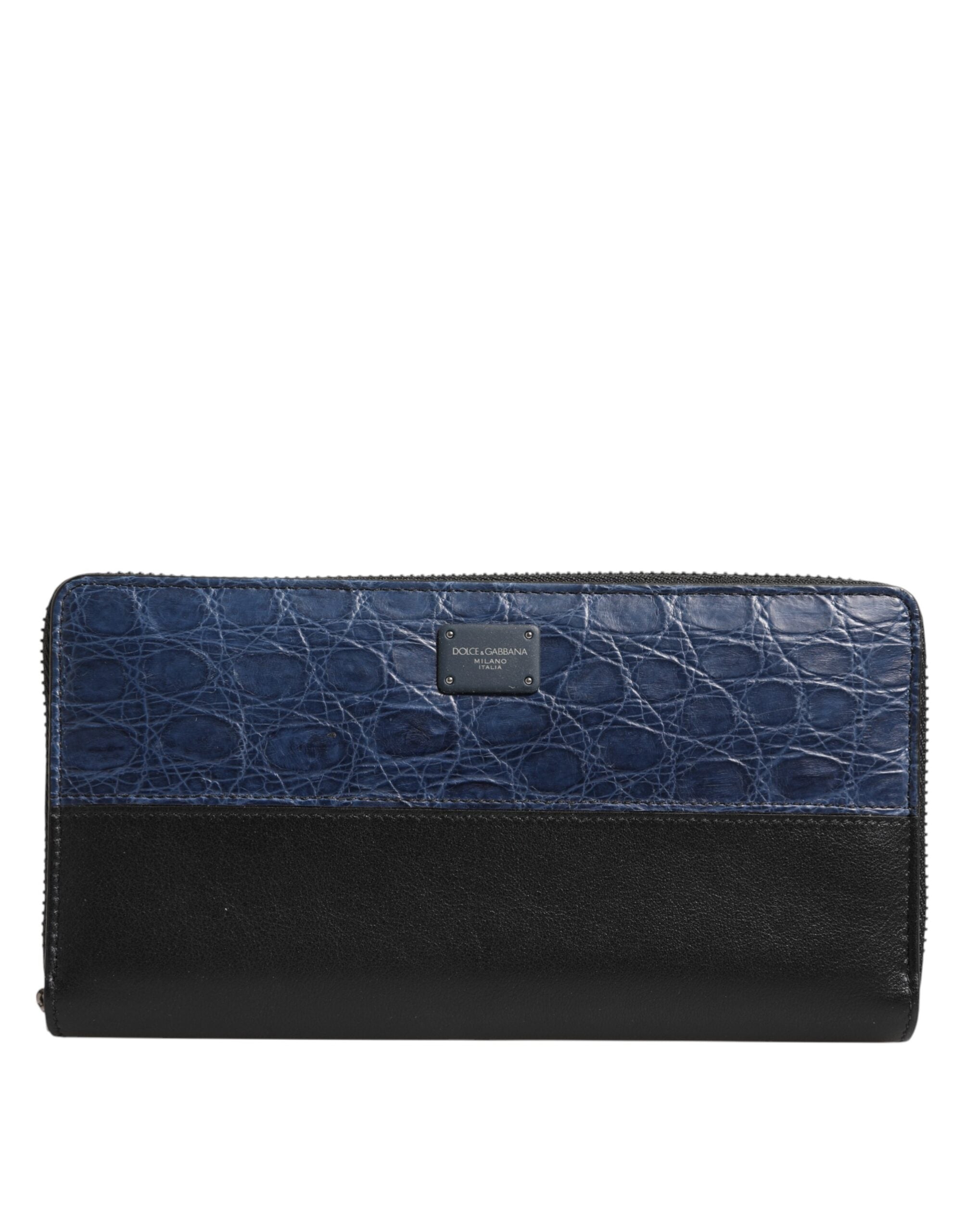 Dolce & Gabbana Black Blue Exotic Leather Men's Continental Clutch Wallet
