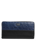 Dolce & Gabbana Black Blue Exotic Leather Men's Continental Clutch Wallet