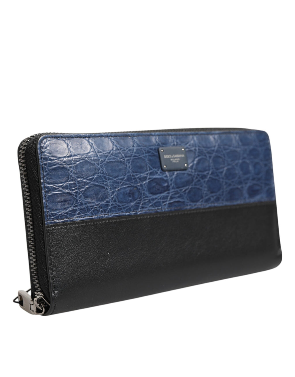 Dolce & Gabbana Black Blue Exotic Leather Men's Continental Clutch Wallet