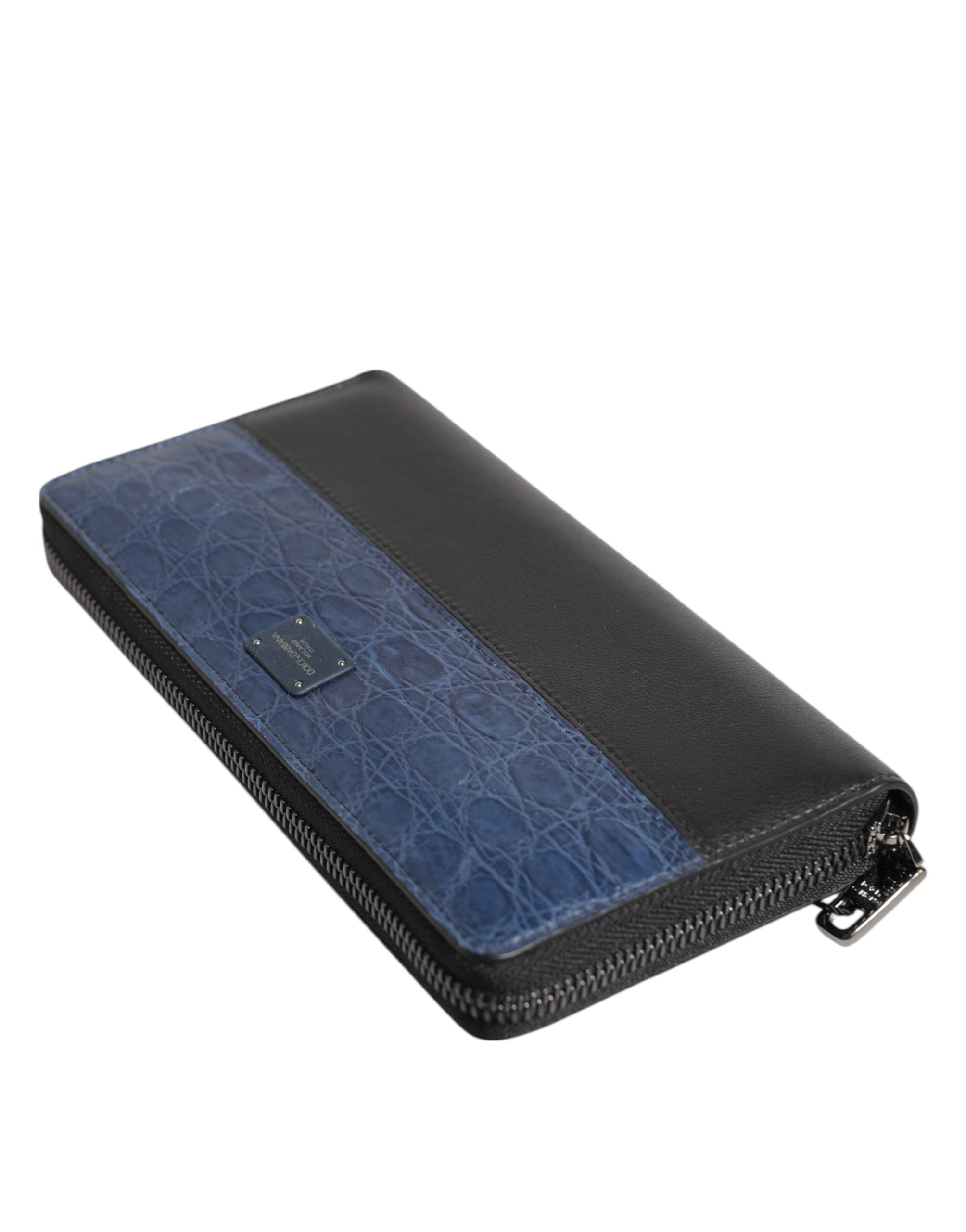 Dolce & Gabbana Black Blue Exotic Leather Men's Continental Clutch Wallet