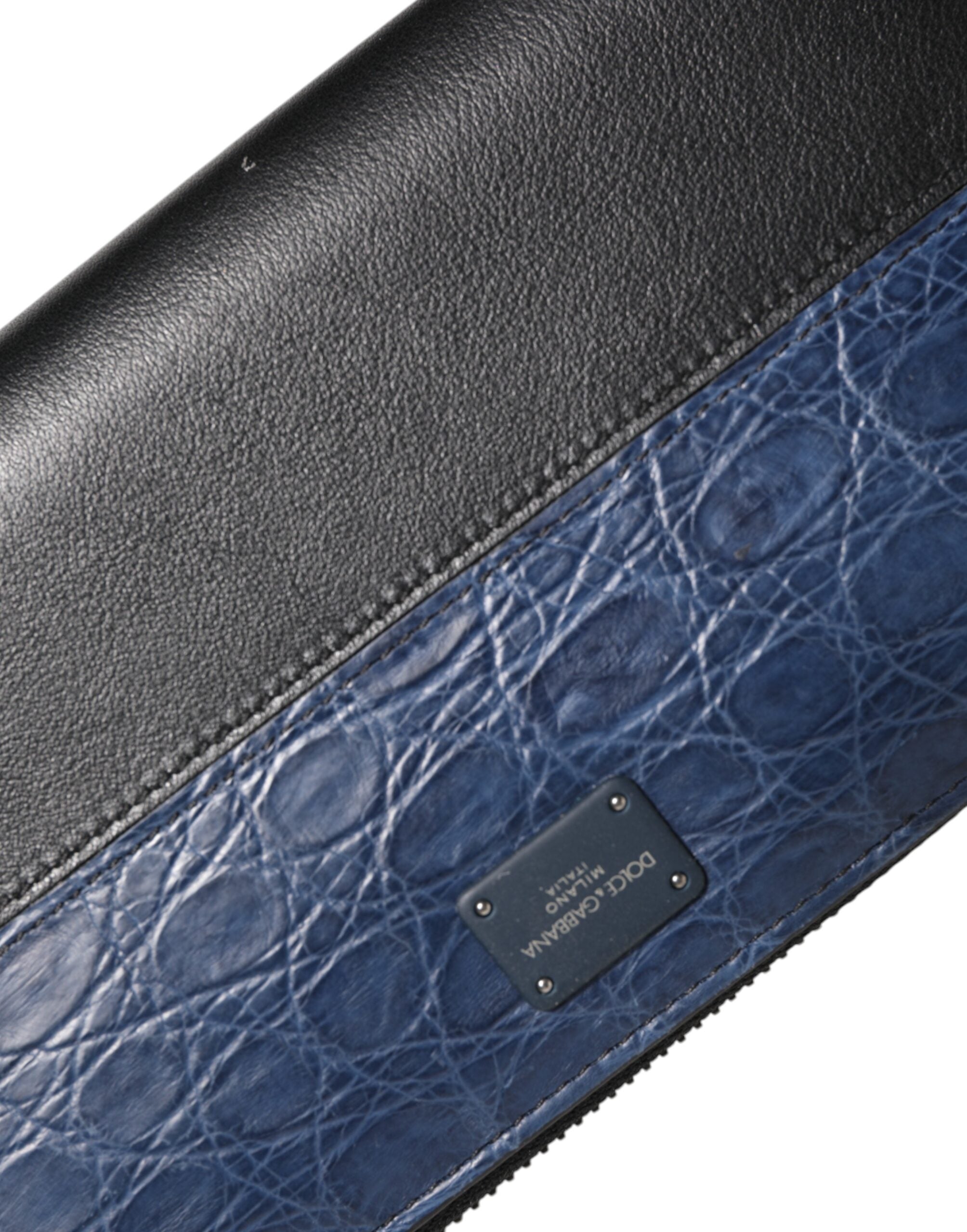 Dolce & Gabbana Black Blue Exotic Leather Men's Continental Clutch Wallet