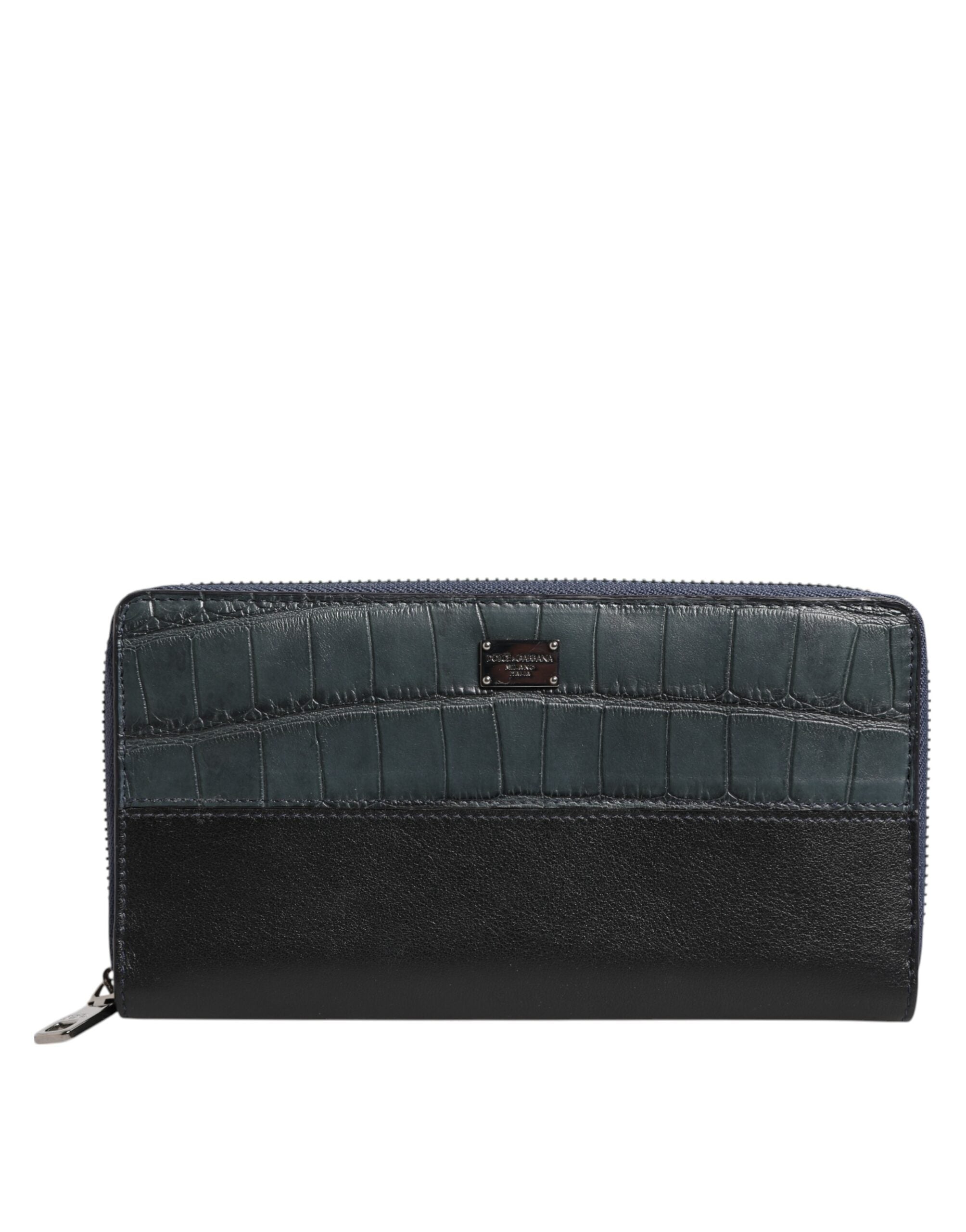 Dolce & Gabbana Black Blue Exotic Leather Men's Continental Clutch Wallet