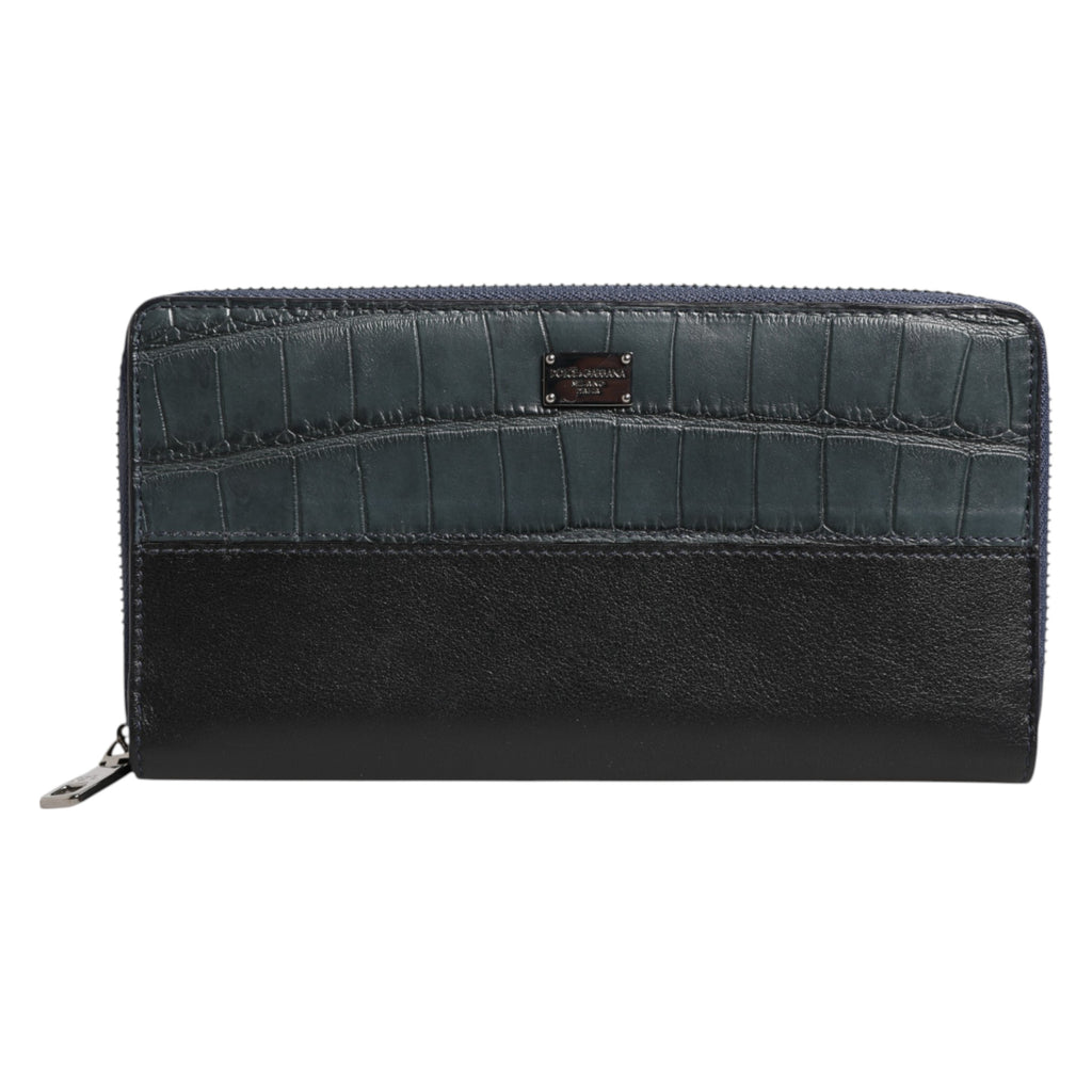 Dolce & Gabbana Black Blue Exotic Leather Men's Continental Clutch Wallet