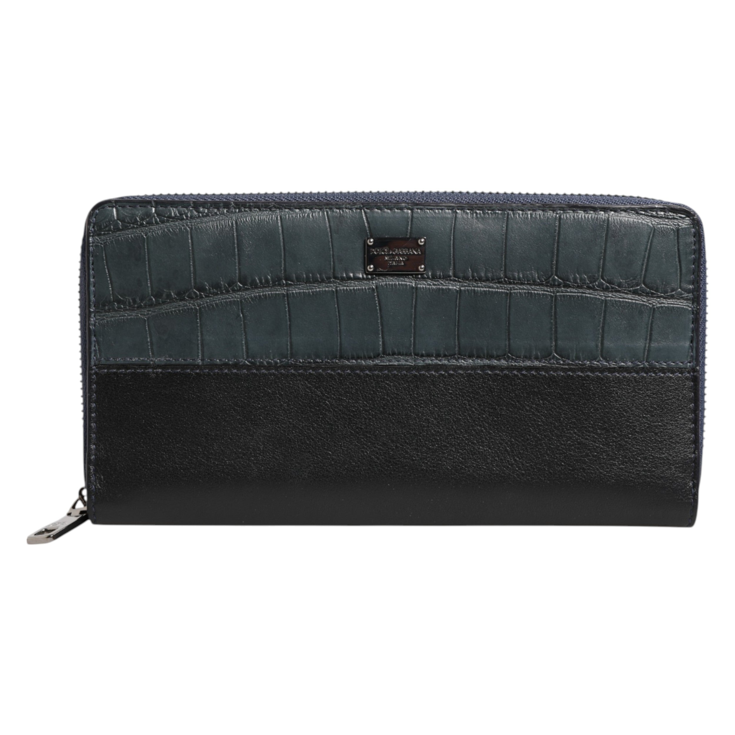 Dolce & Gabbana Black Blue Exotic Leather Men's Continental Clutch Wallet
