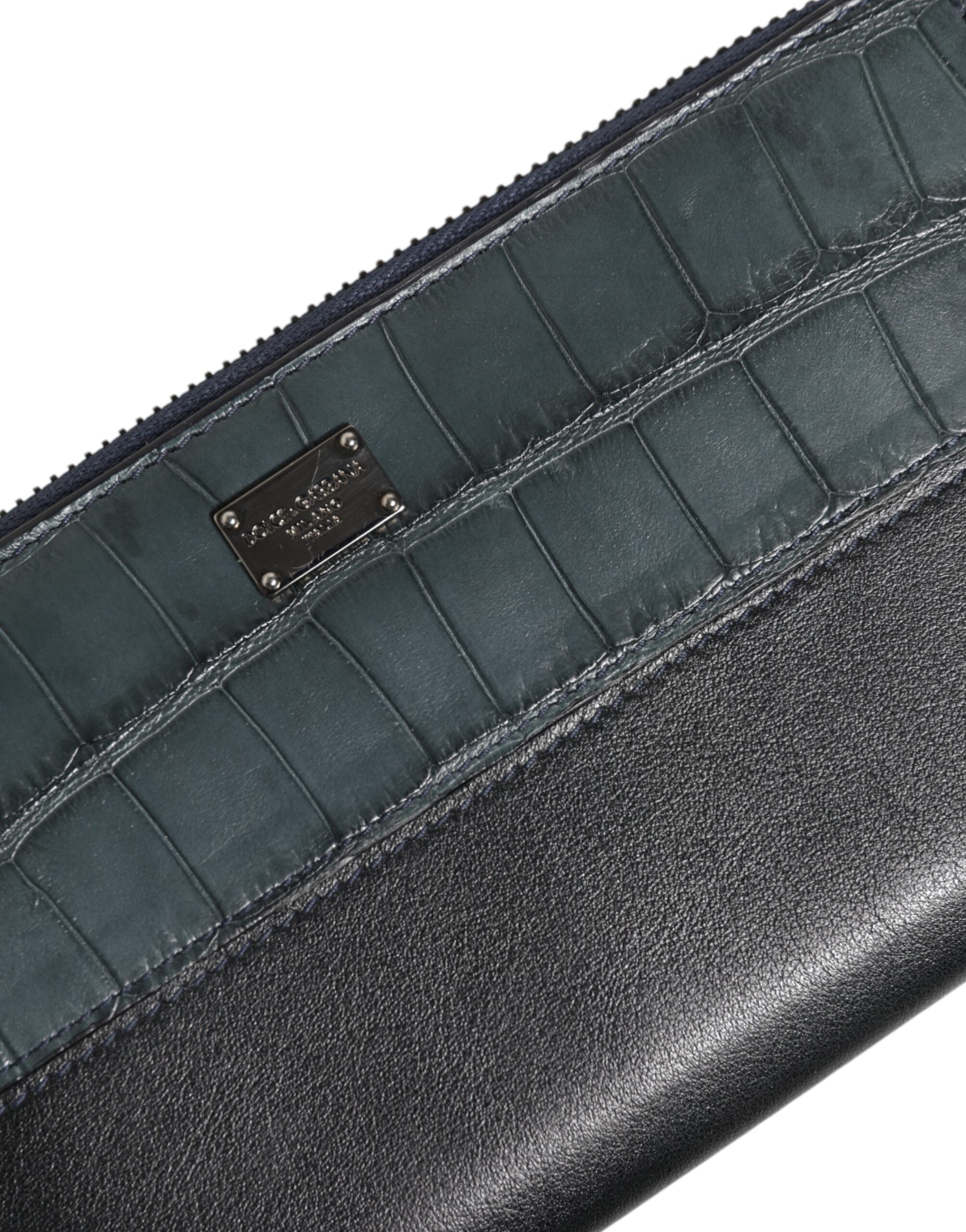 Dolce & Gabbana Black Blue Exotic Leather Men's Continental Clutch Wallet