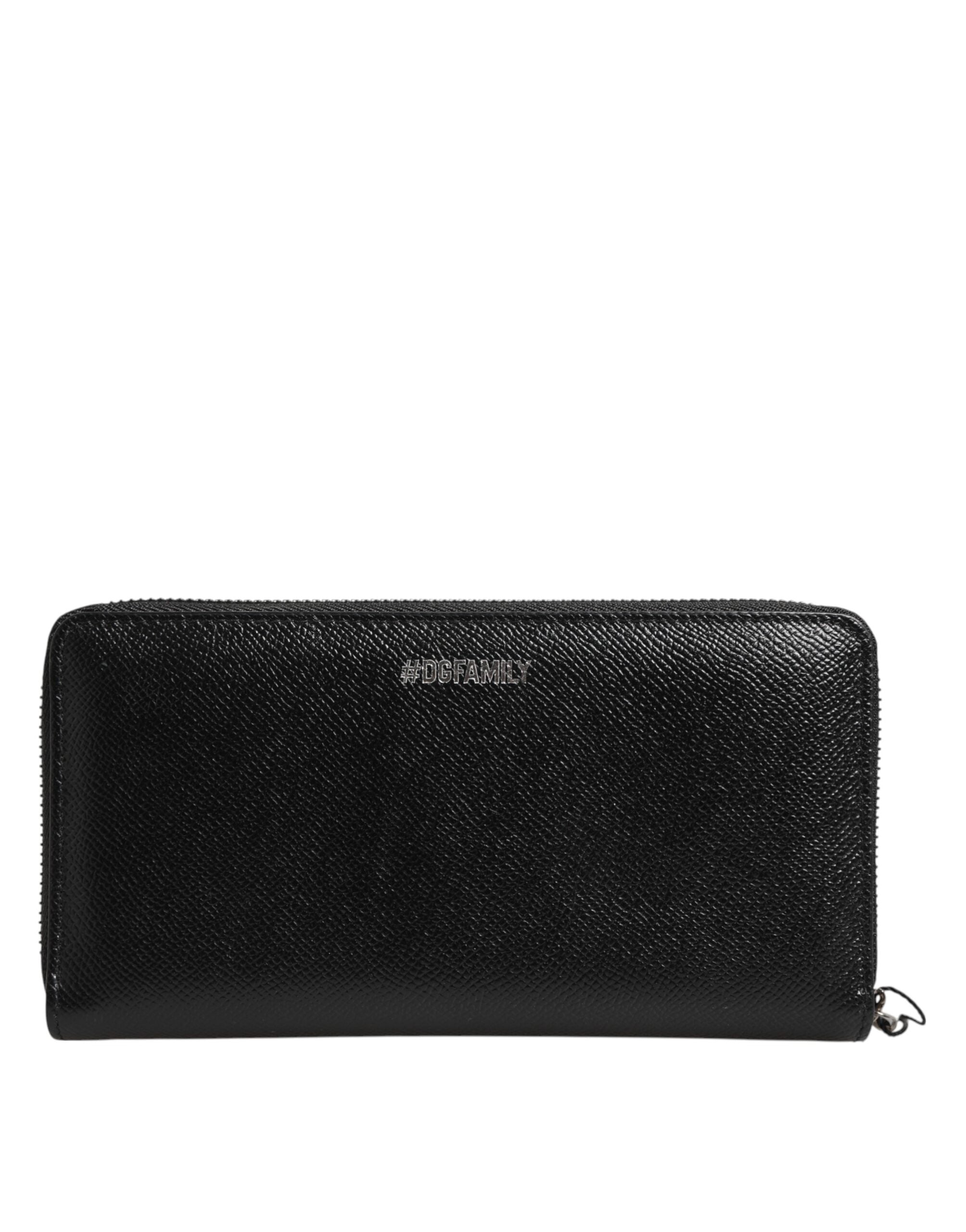 Dolce & Gabbana Black Leather #DGFAMILY Zipper Continental Men's Wallet