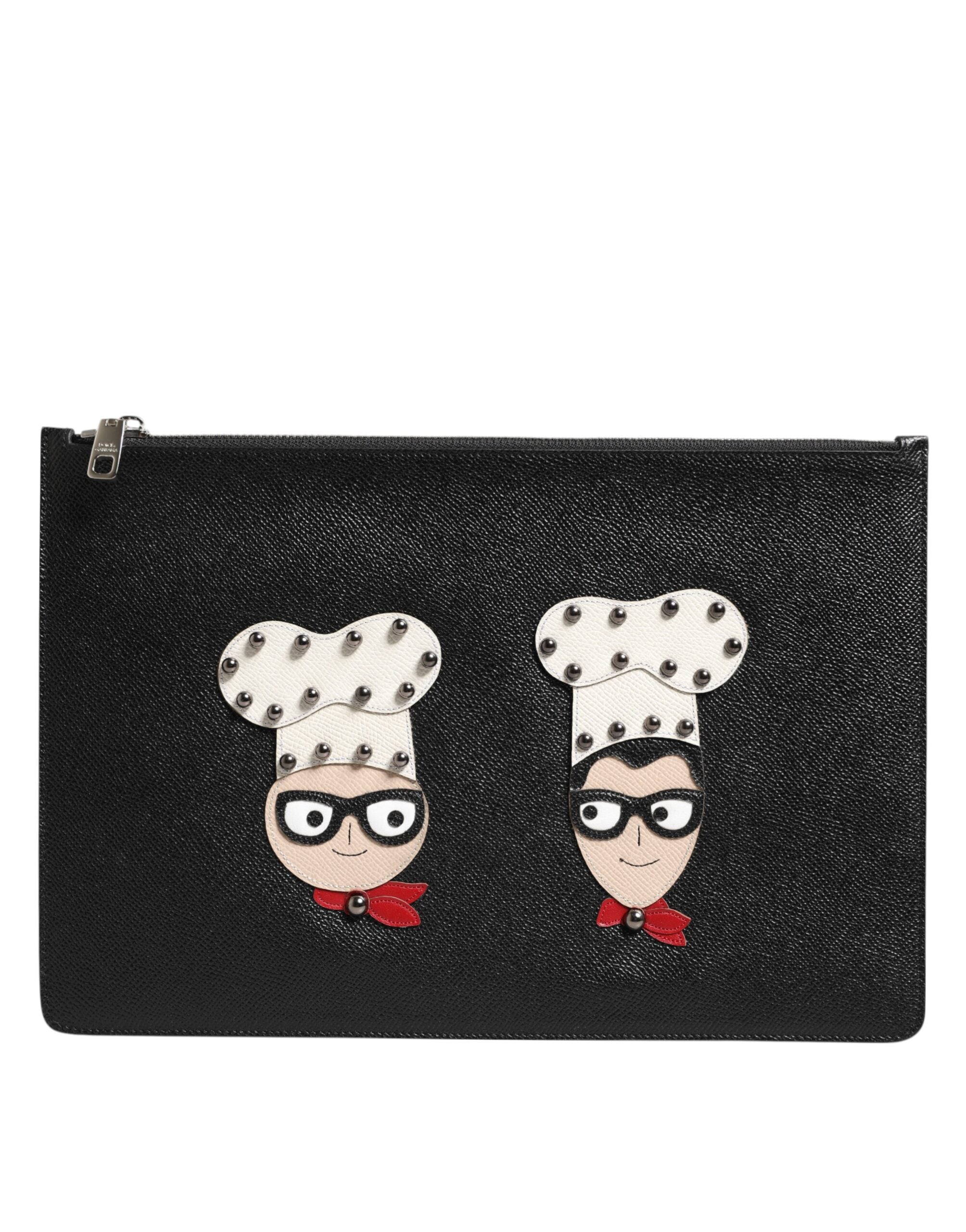 Dolce & Gabbana Schwarzes Leder #DGFAMILY Verschönerte Herren Clutch Pouch Tasche