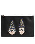 Dolce & Gabbana Schwarzes Leder #DGFAMILY Verschönerte Herren Clutch Pouch Tasche