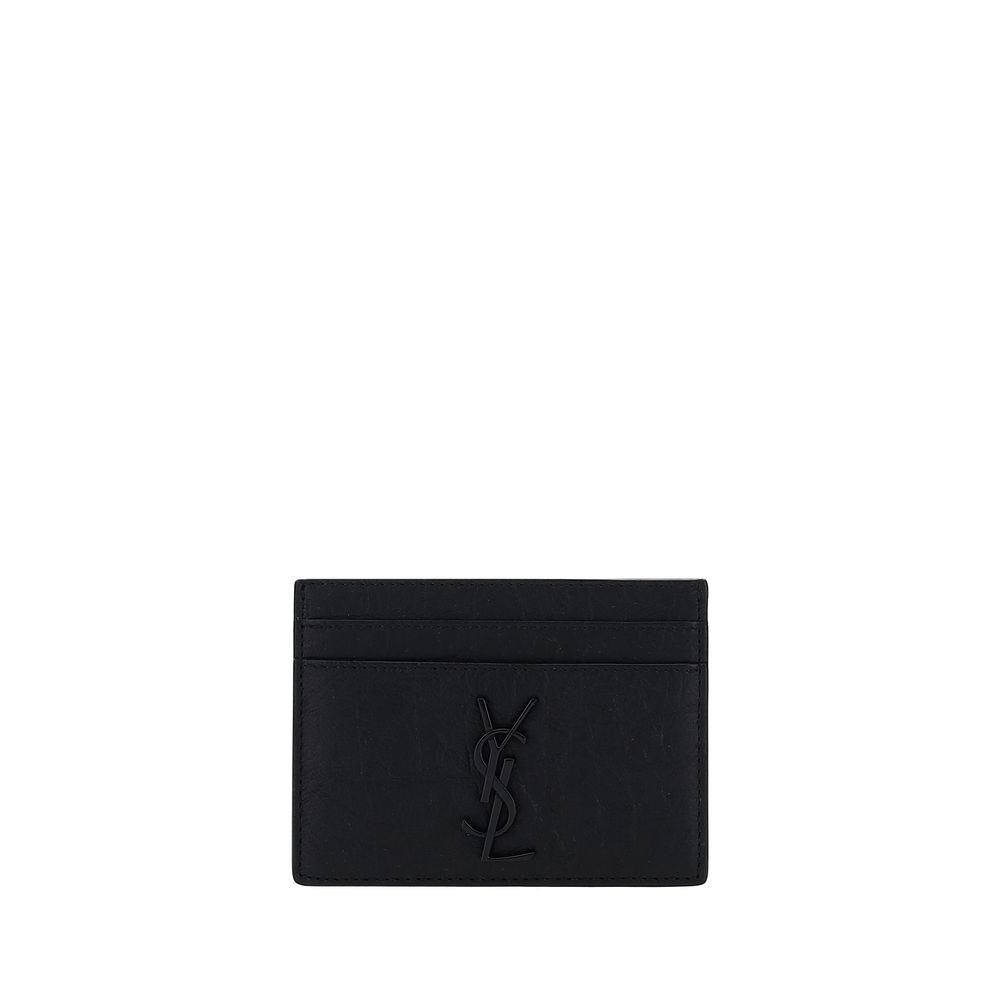 Saint Laurent Schwarzes Lammleder-Portemonnaie Ovis Aries Aries