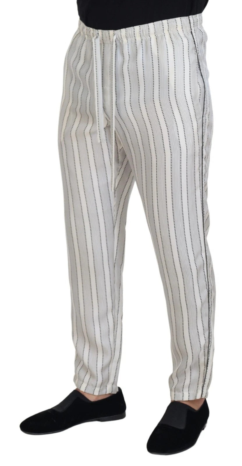 Dolce & Gabbana White Striped Silk Lounge Pants