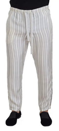 Dolce & Gabbana White Striped Silk Lounge Pants