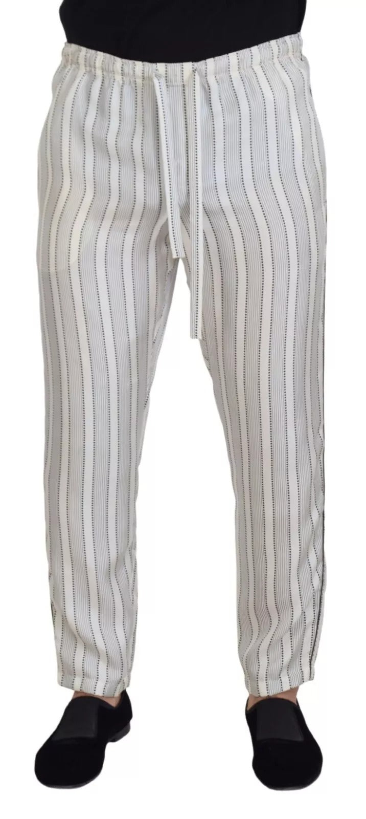 Dolce & Gabbana White Striped Silk Lounge Pants