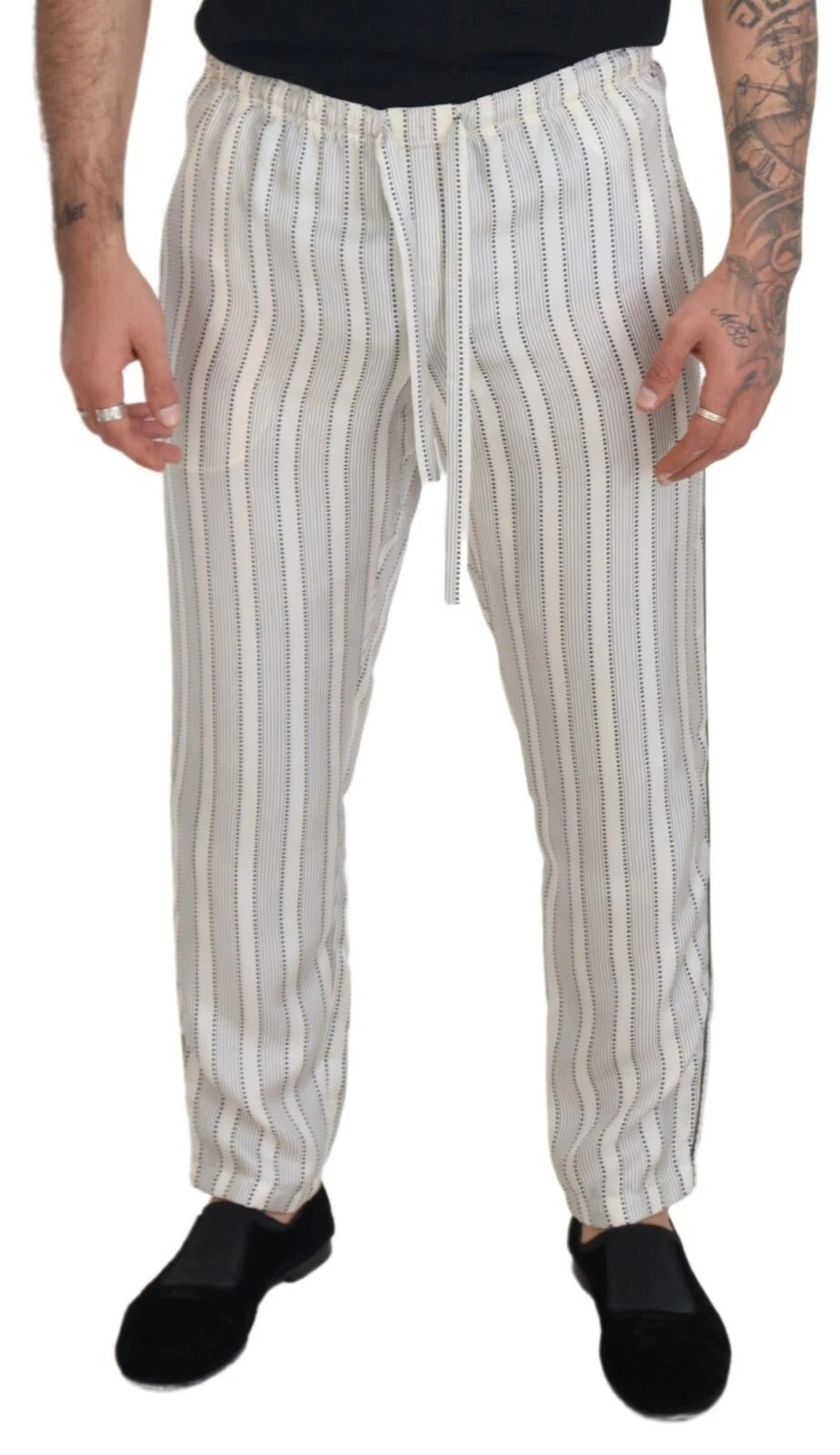 Dolce & Gabbana White Striped Silk Lounge Pants