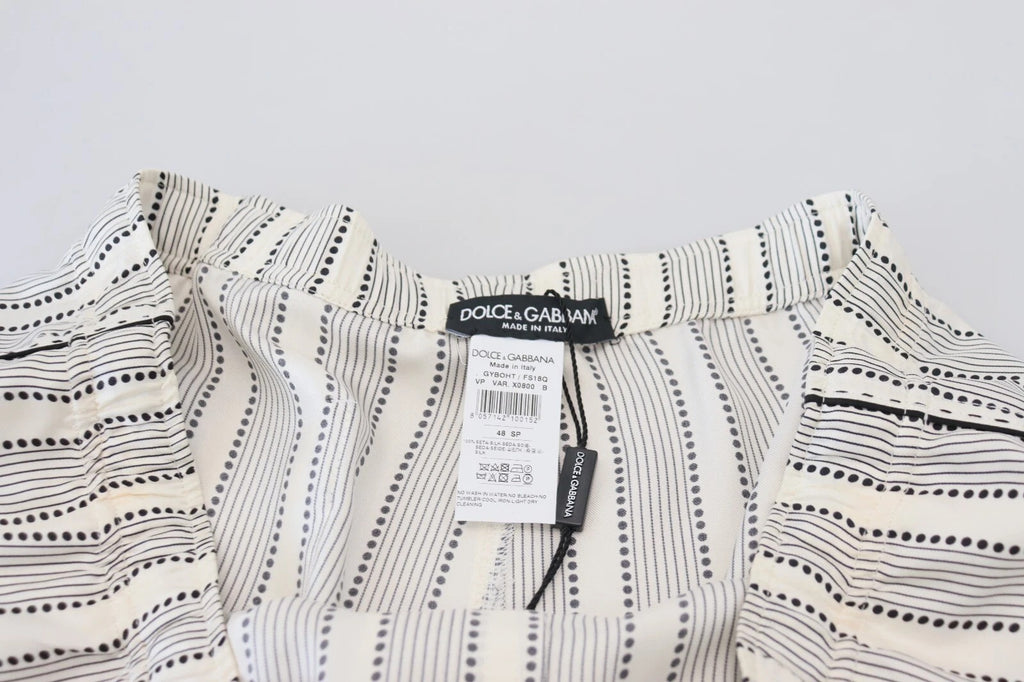 Dolce & Gabbana White Striped Silk Lounge Pants