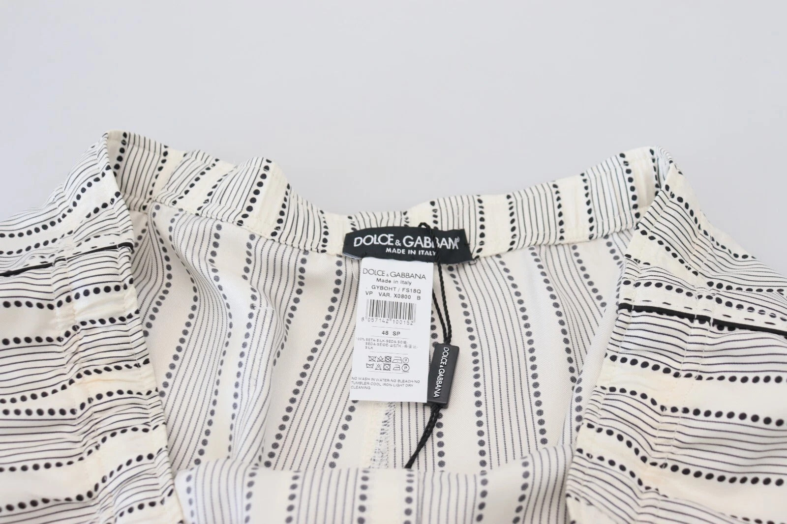 Dolce & Gabbana White Striped Silk Lounge Pants