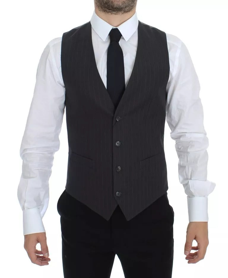 Dolce & Gabbana Graues gestreiftes formelles Kleid Gilet-Weste