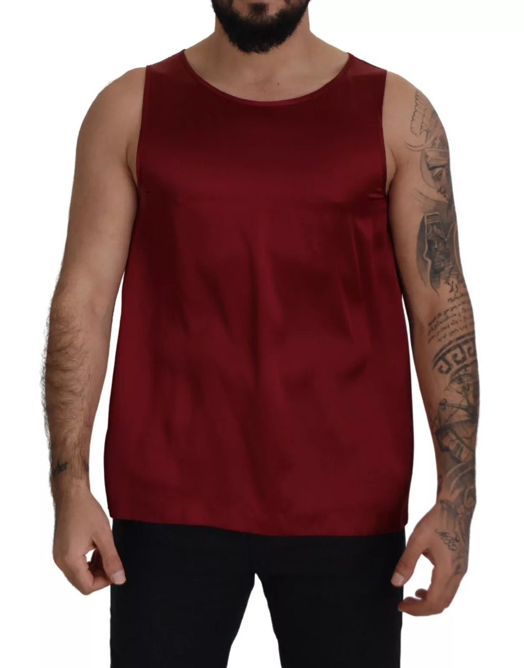 Dolce & Gabbana Red Sleeveless Crewneck Silk T-Shirt