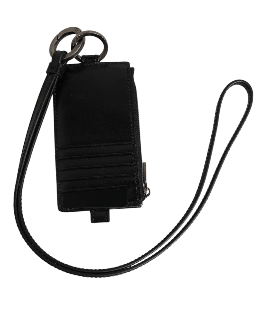 Dolce & Gabbana Black Leather Logo-Embossed Lanyard Card Holder Wallet