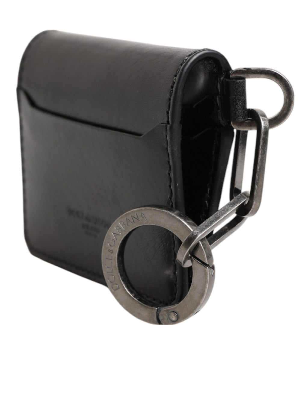 Dolce & Gabbana Wallet Black Leather with Logo Embossing Keyring Card Holder Wallet