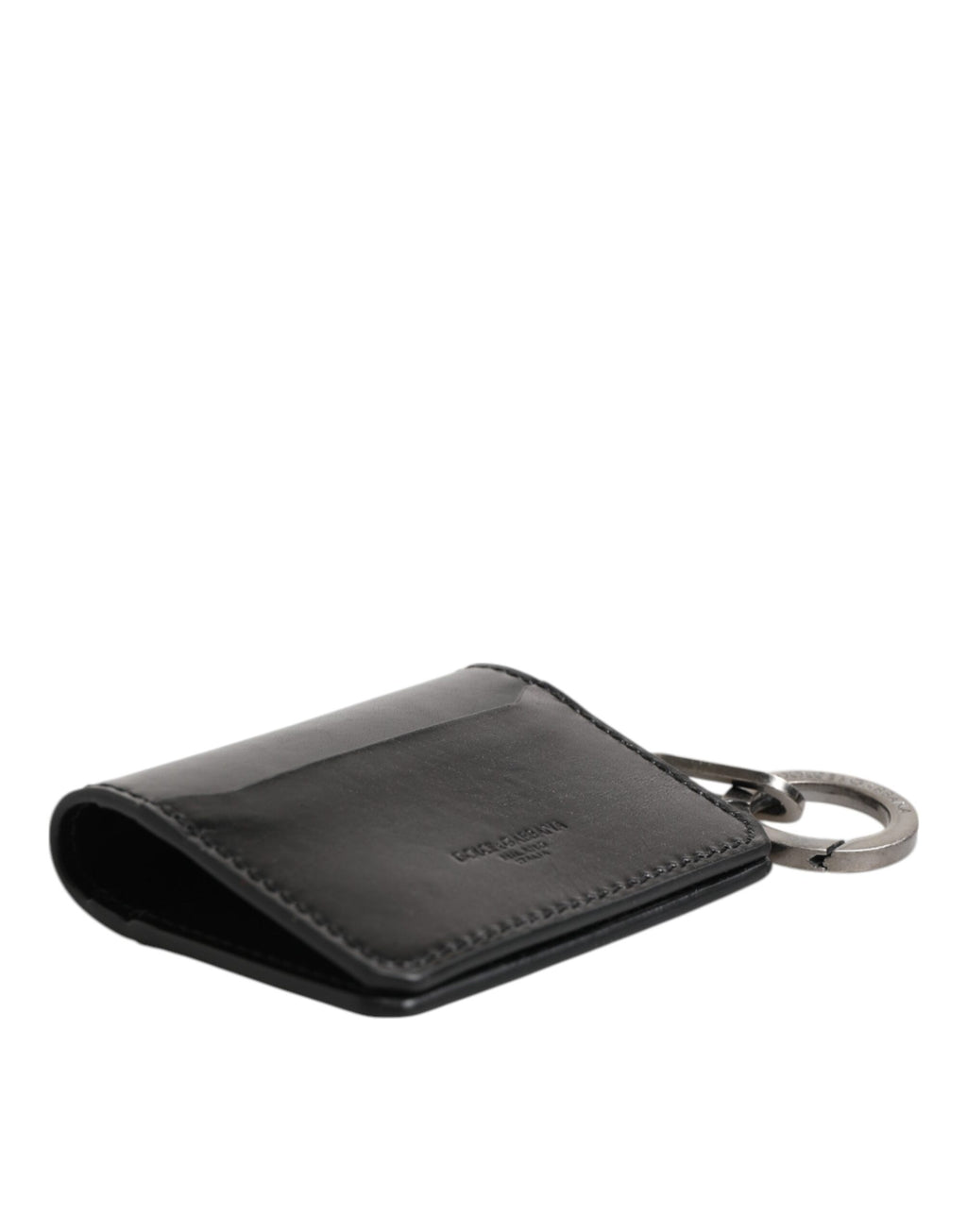 Dolce & Gabbana Wallet Black Leather with Logo Embossing Keyring Card Holder Wallet