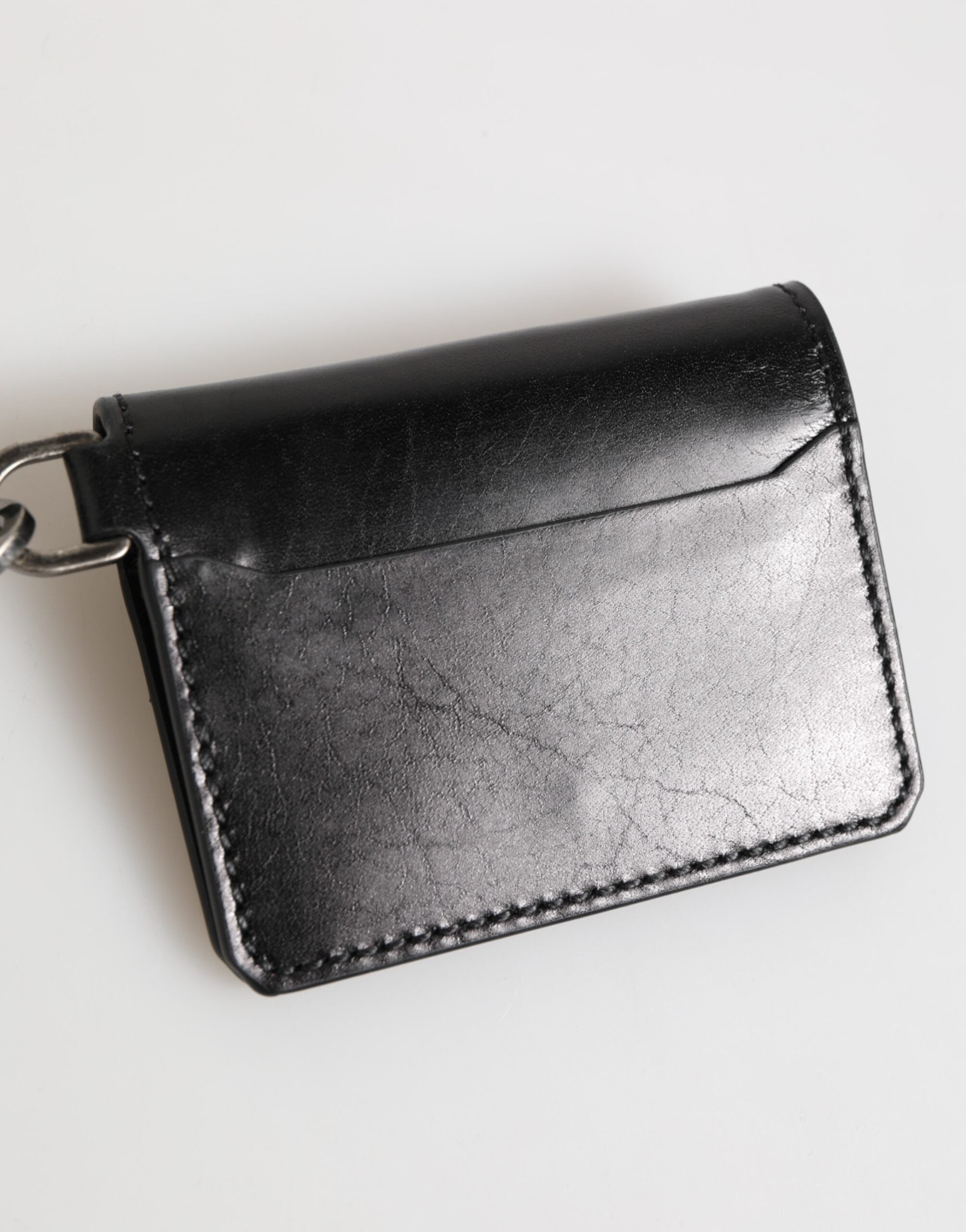 Dolce & Gabbana Wallet Black Leather with Logo Embossing Keyring Card Holder Wallet