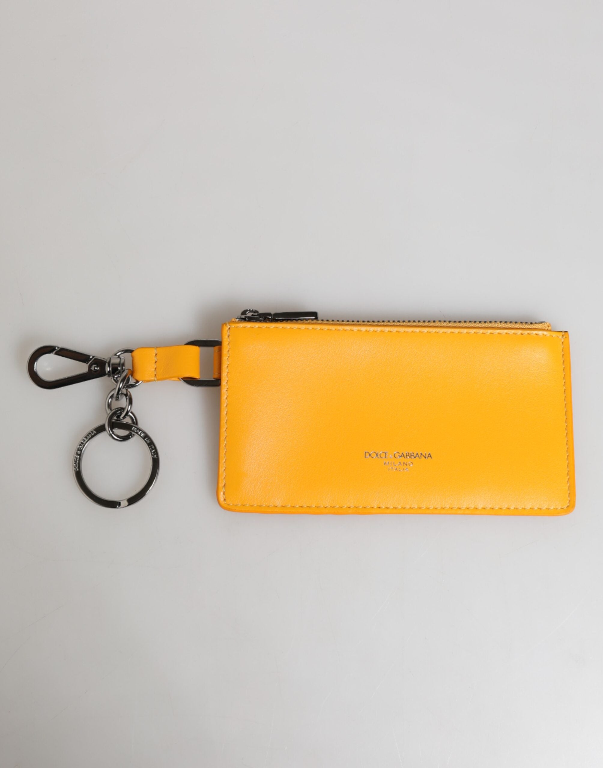 Dolce & Gabbana Gelb Orange Leder Kreditkarte Schlüsselhalter Clip auf Brieftasche