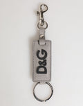 Dolce & Gabbana Gray Leather Logo Metal Ring Keychain Holder Men's Keyring
