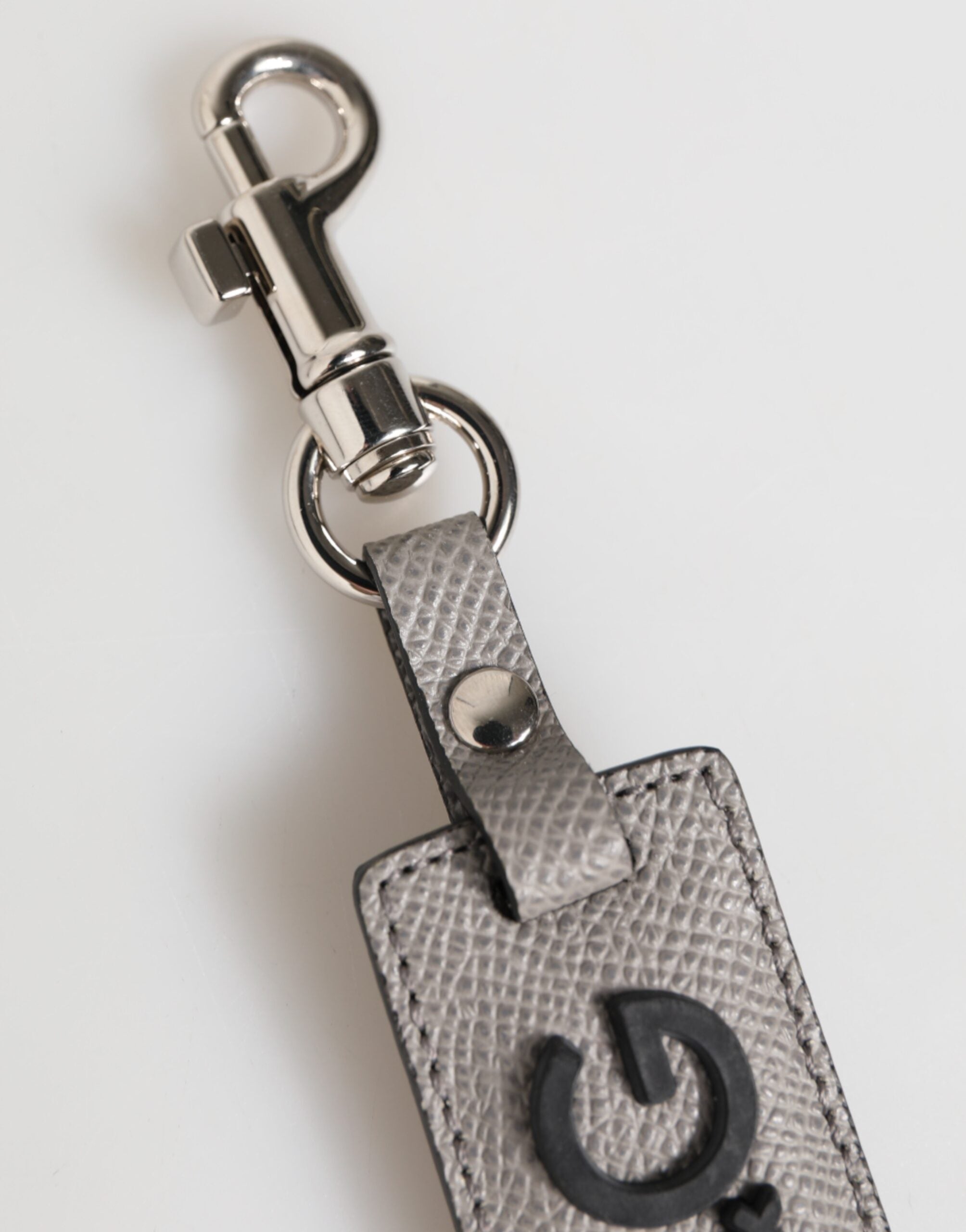 Dolce & Gabbana Gray Leather Logo Metal Ring Keychain Holder Men's Keyring