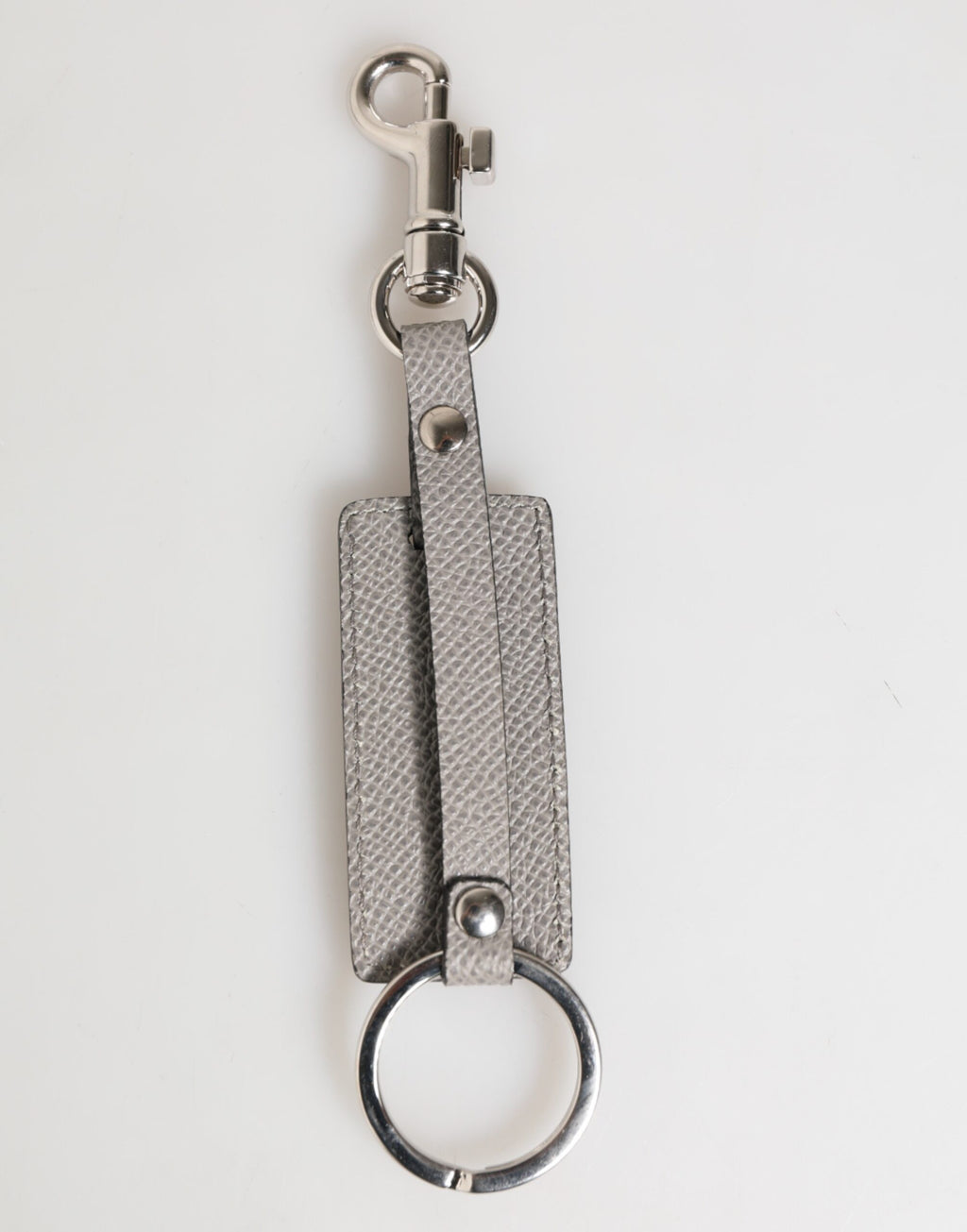 Dolce & Gabbana Gray Leather Logo Metal Ring Keychain Holder Men's Keyring