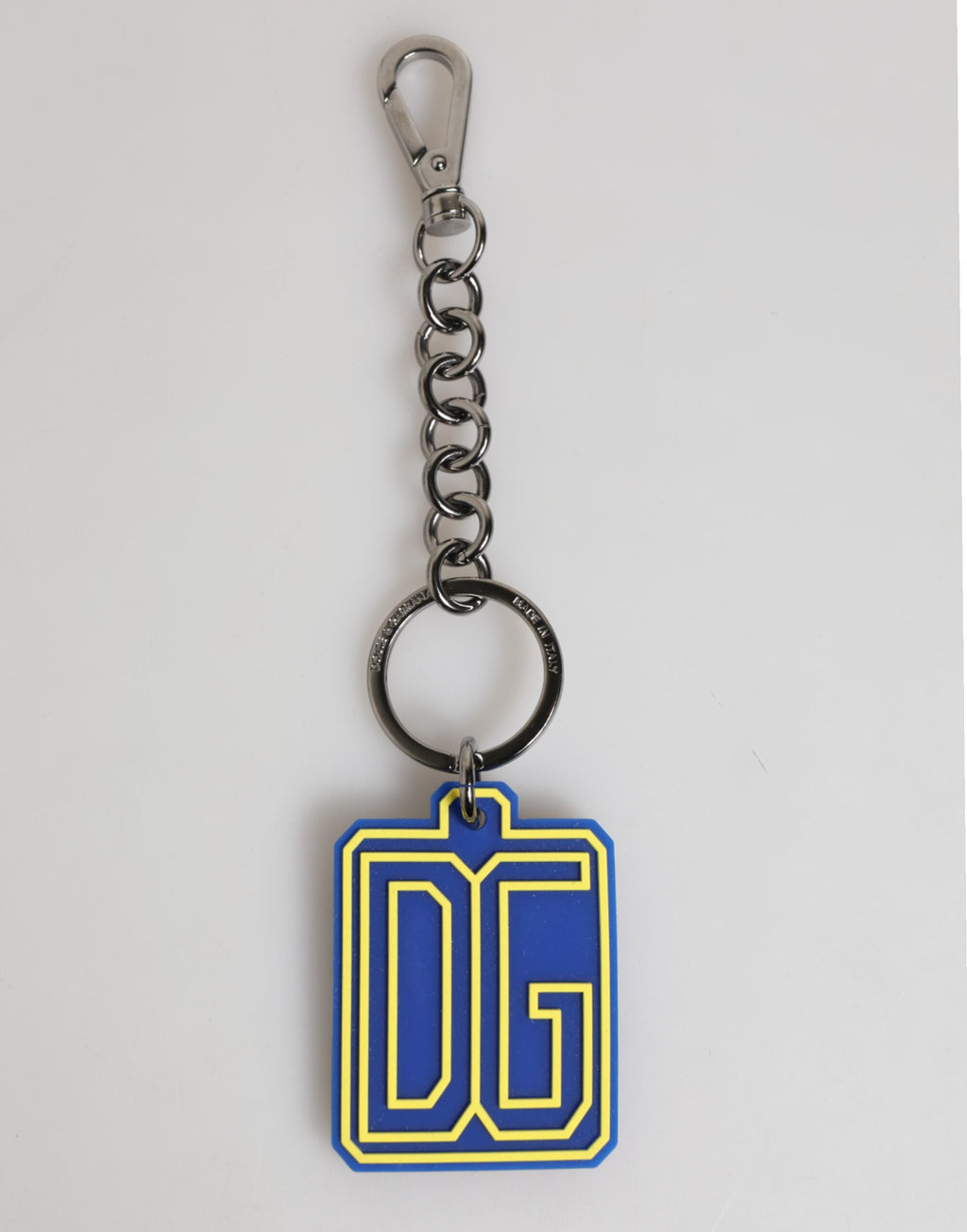 Dolce & Gabbana Blue Yellow DG Rubber Logo Silver Men's Keychain Keyring