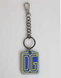 Dolce & Gabbana Blue Yellow DG Rubber Logo Silver Men's Keychain Keyring