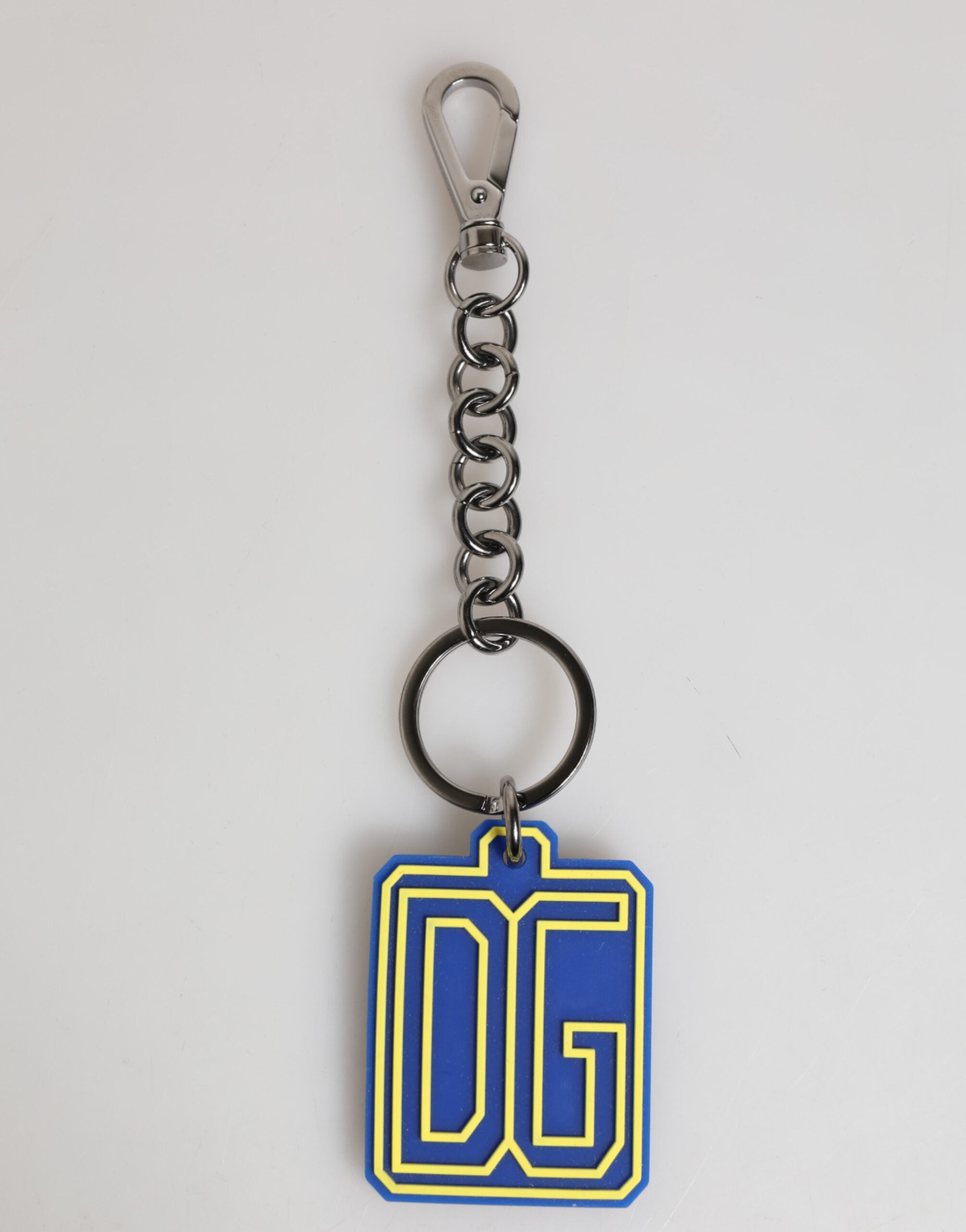 Dolce & Gabbana Blue Yellow DG Rubber Logo Silver Men's Keychain Keyring