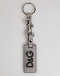 Dolce & Gabbana Graues Leder Logo Metall Ring Schlüsselanhänger Halter Männer Schlüsselanhänger