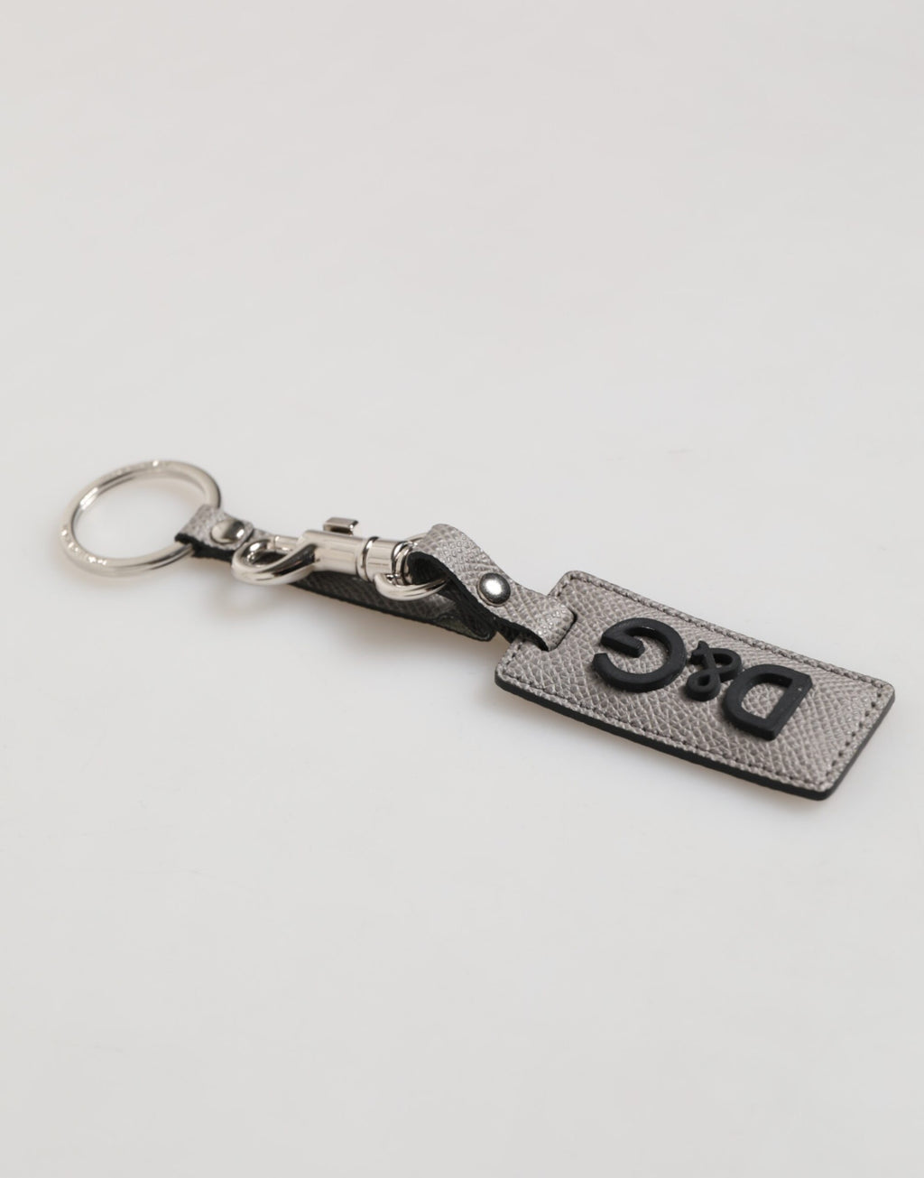 Dolce & Gabbana Graues Leder Logo Metall Ring Schlüsselanhänger Halter Männer Schlüsselanhänger