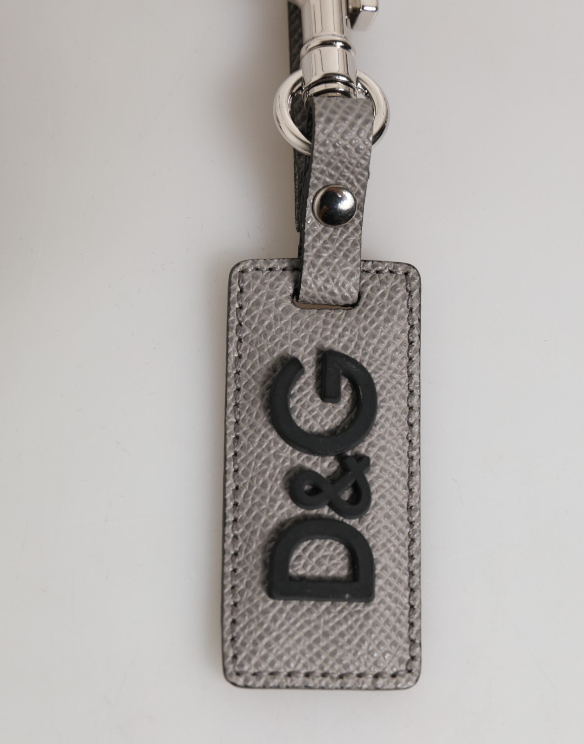 Dolce & Gabbana Graues Leder Logo Metall Ring Schlüsselanhänger Halter Männer Schlüsselanhänger