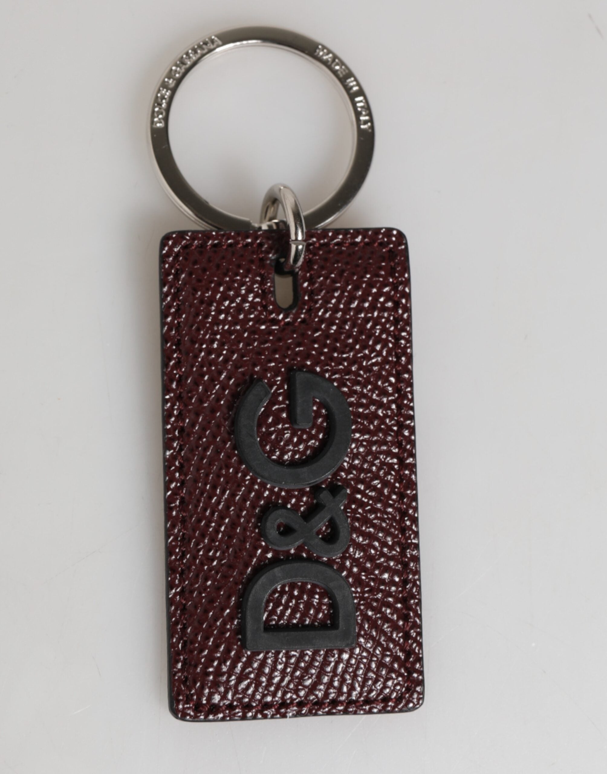 Dolce & Gabbana Dark Brown Leather Logo Metal Ring Men's Keychain Keyring