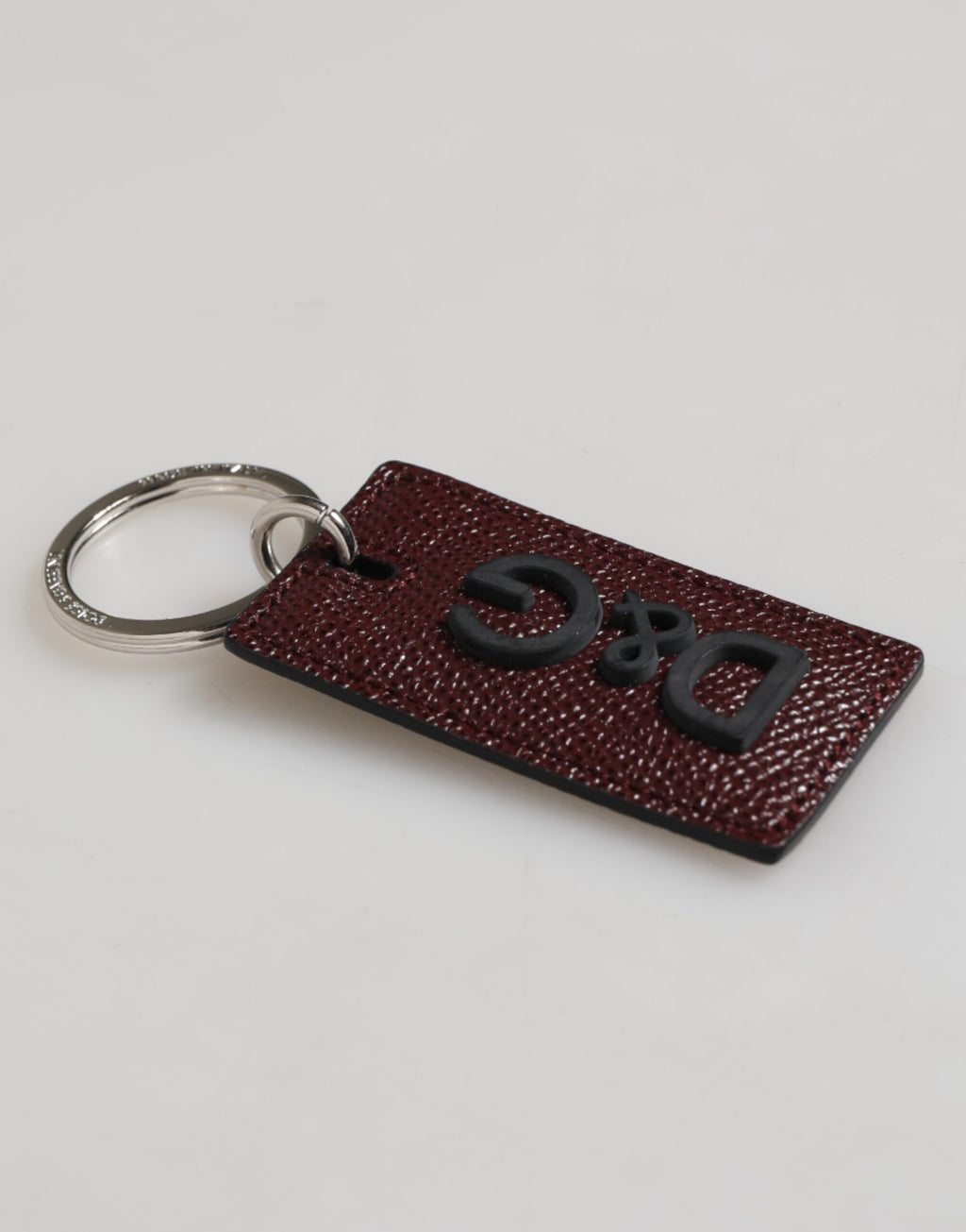 Dolce & Gabbana Dark Brown Leather Logo Metal Ring Men's Keychain Keyring