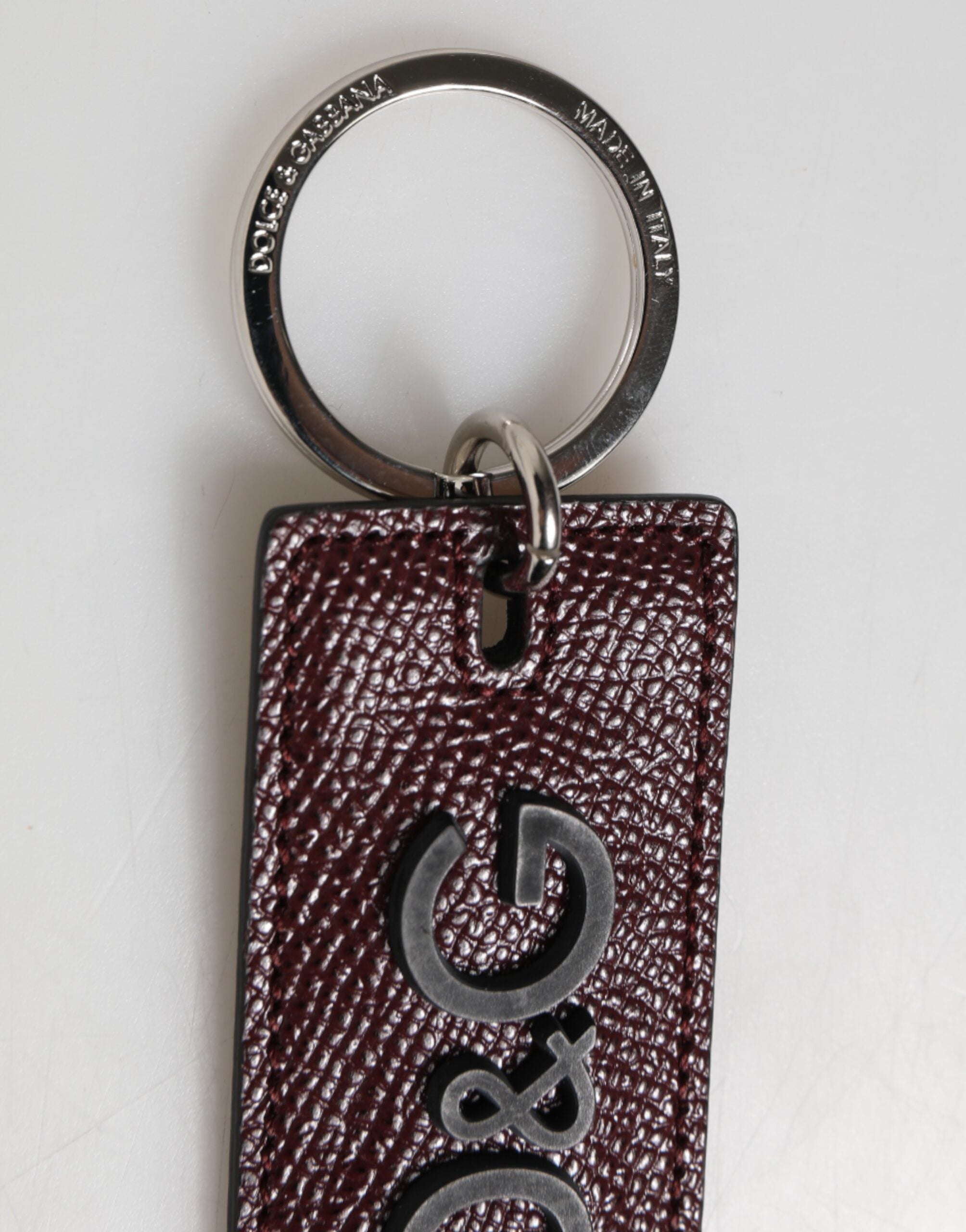 Dolce & Gabbana Dark Brown Leather Logo Metal Ring Men's Keychain Keyring