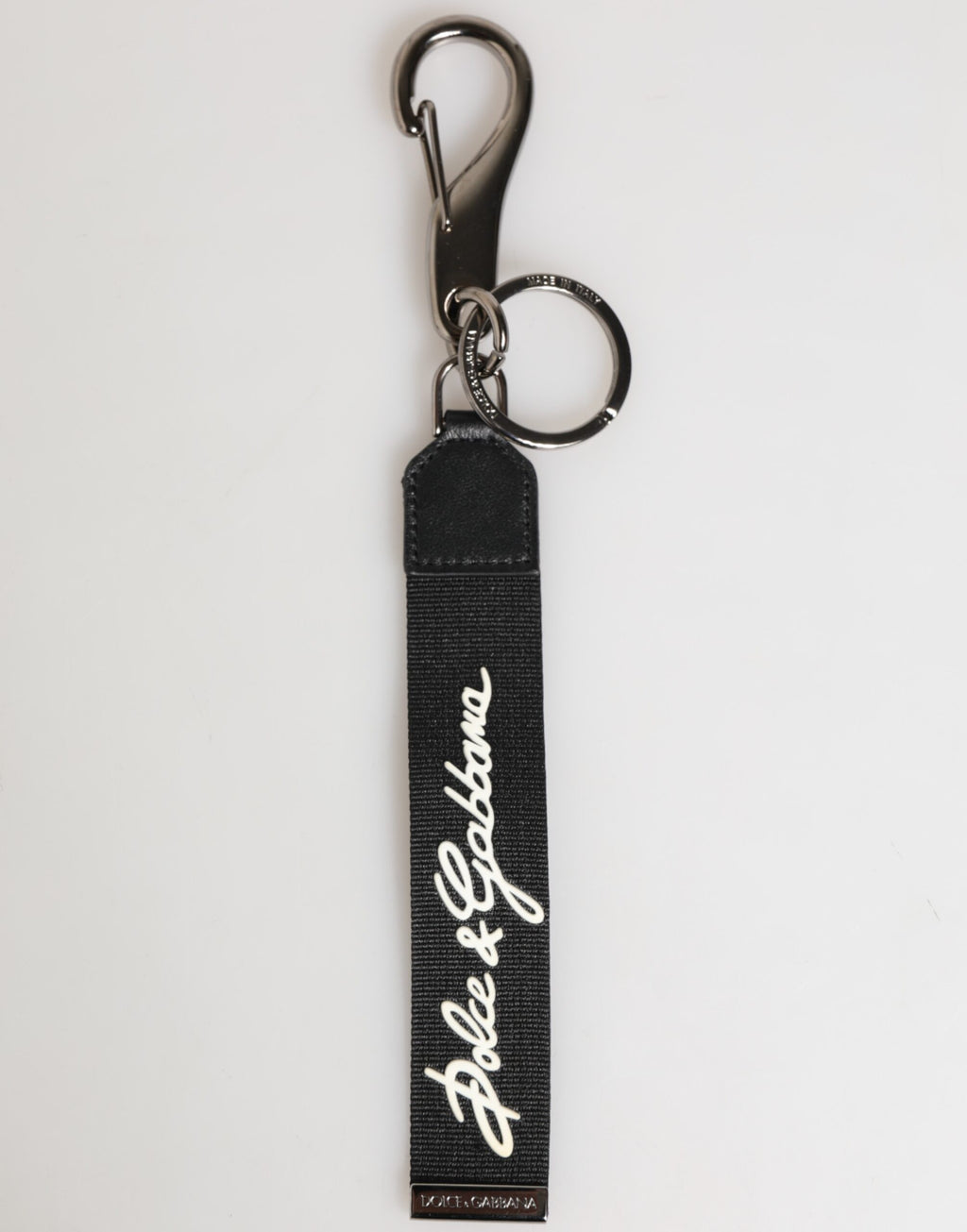 Dolce & Gabbana Black White Polyester DG Logo Silver Men's Keyring Keychain