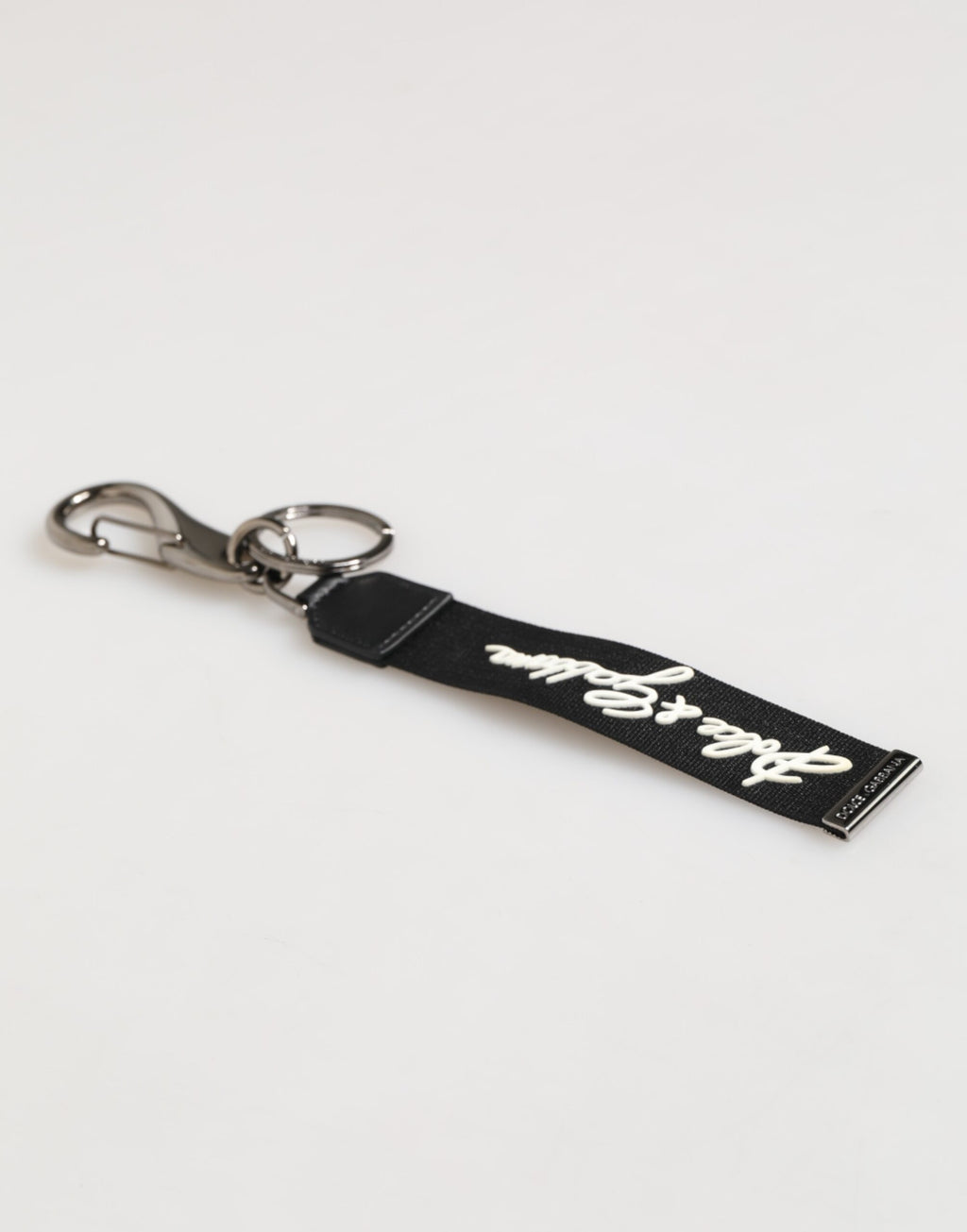 Dolce & Gabbana Black White Polyester DG Logo Silver Men's Keyring Keychain