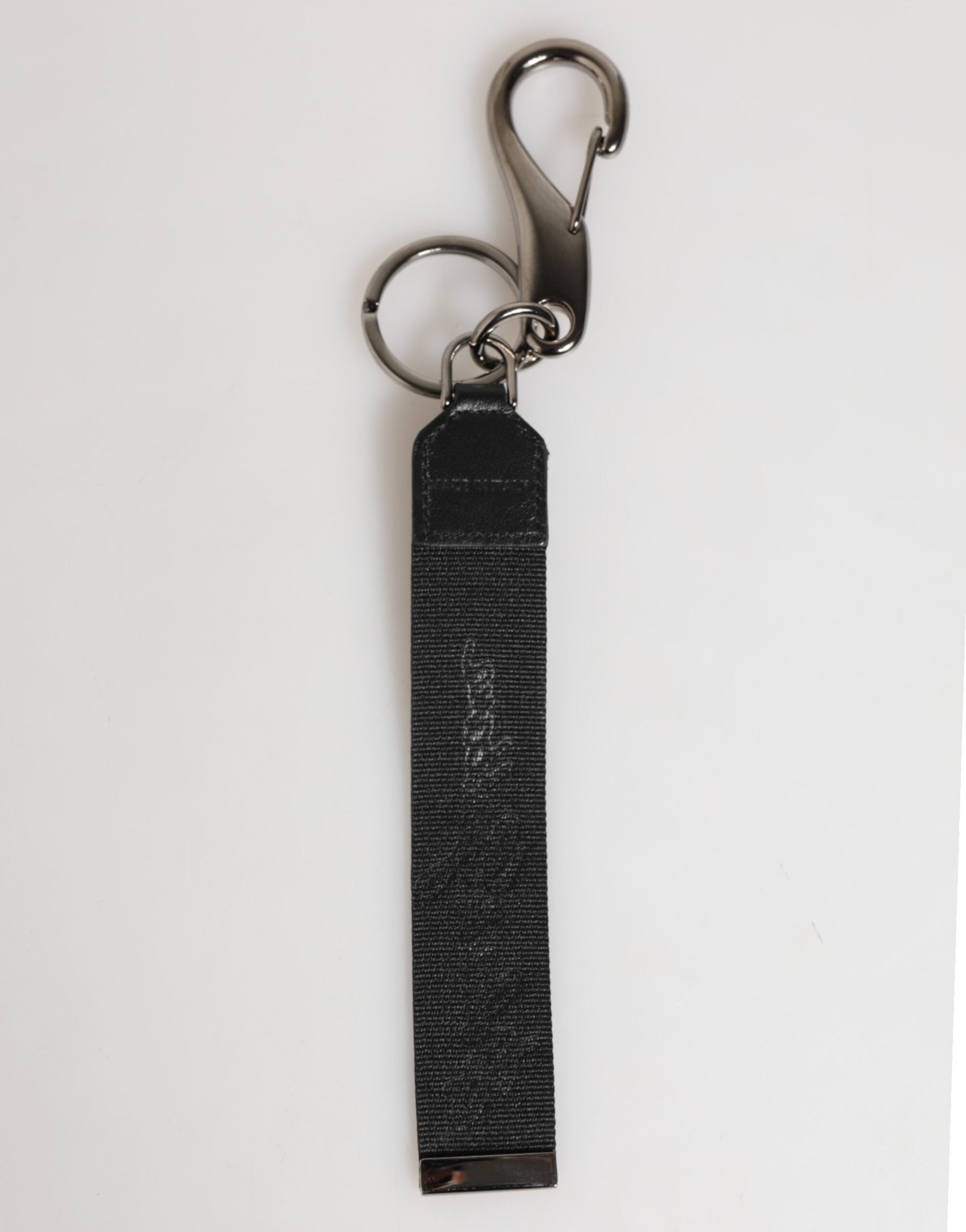 Dolce & Gabbana Black White Polyester DG Logo Silver Men's Keyring Keychain