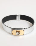 Dolce & Gabbana Silver Textured Leather, Gold-Tone Metal Necklace
