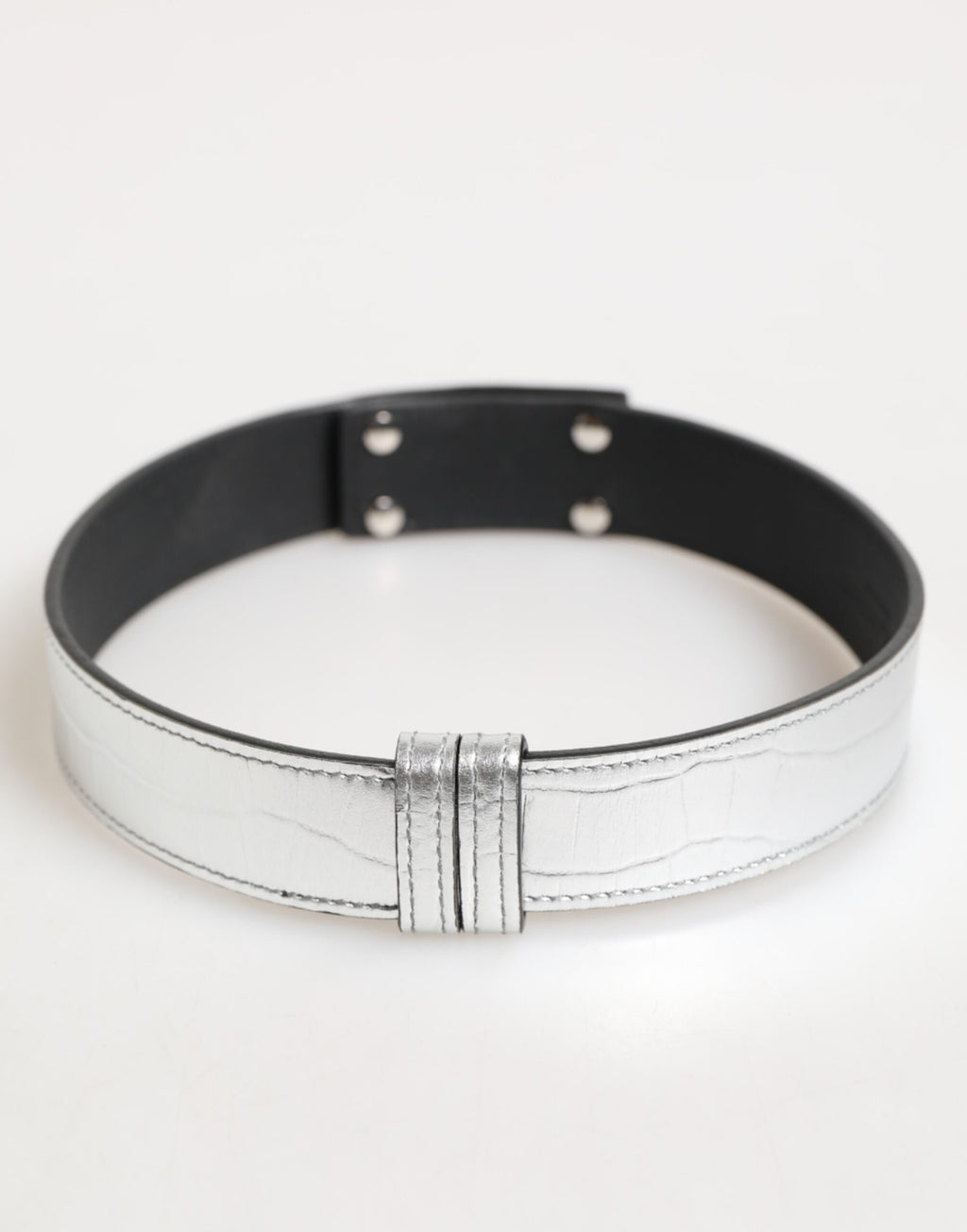 Dolce & Gabbana Silver Textured Leather, Gold-Tone Metal Necklace