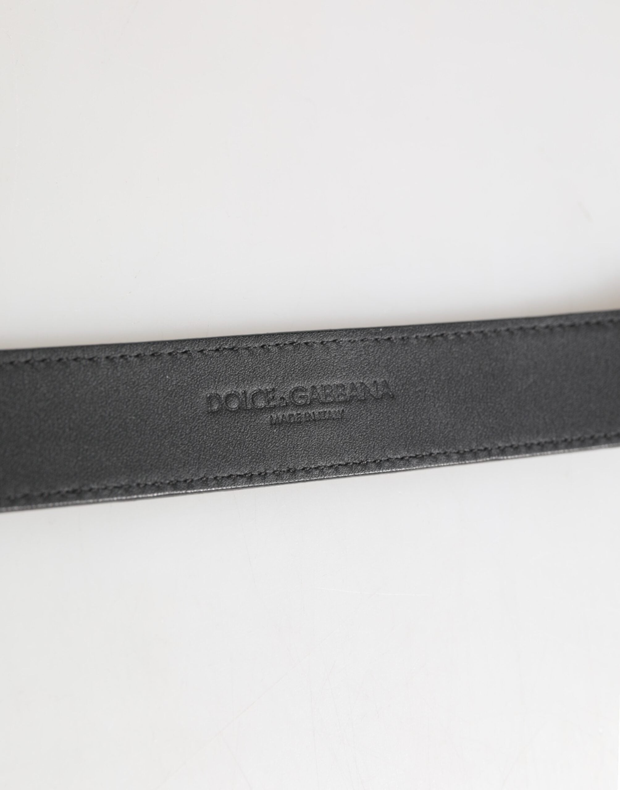 Dolce & Gabbana Silver Textured Leather, Gold-Tone Metal Necklace