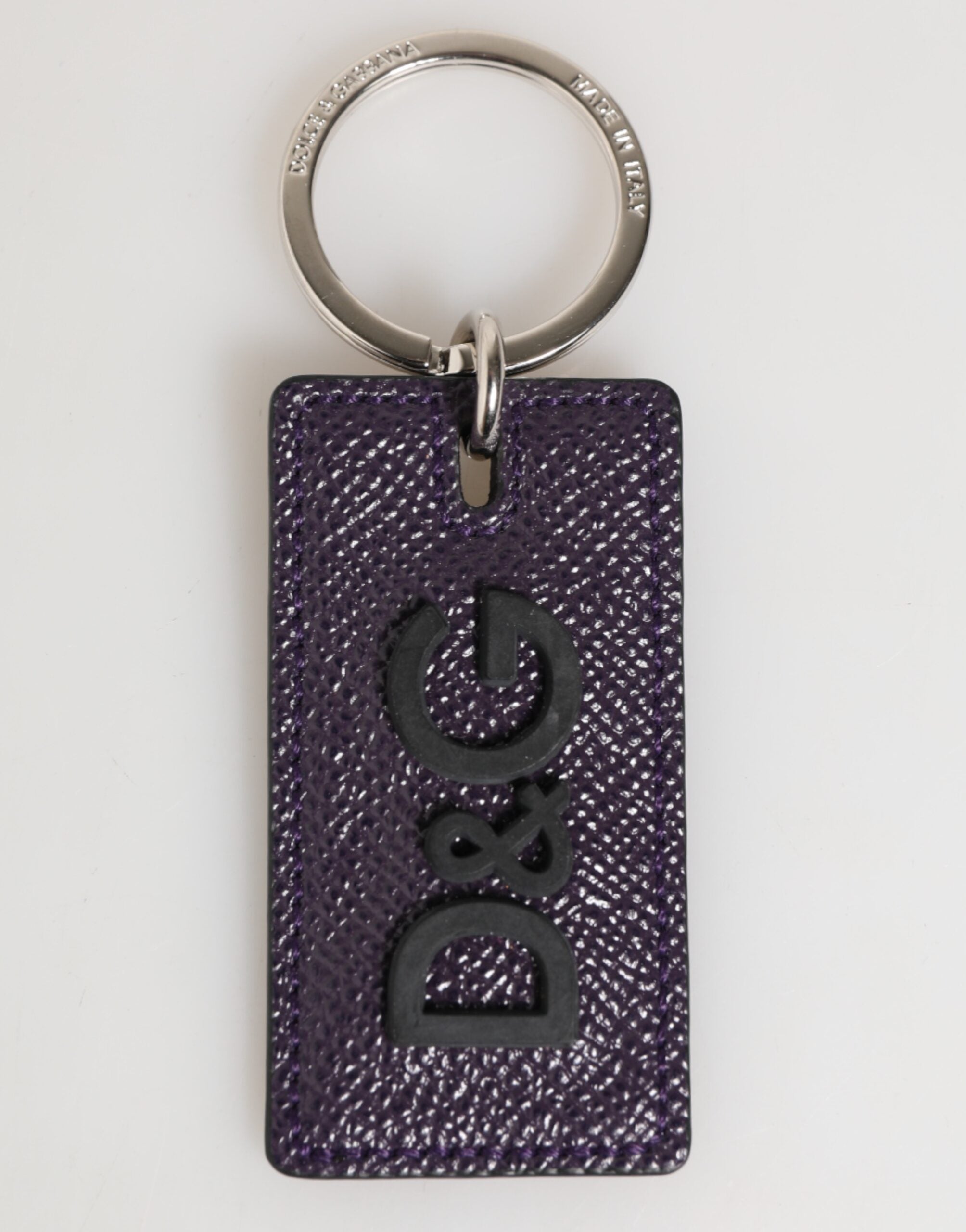 Dolce & Gabbana Violettes Leder Logo Metall Ring Männer Schlüsselanhänger Schlüsselring